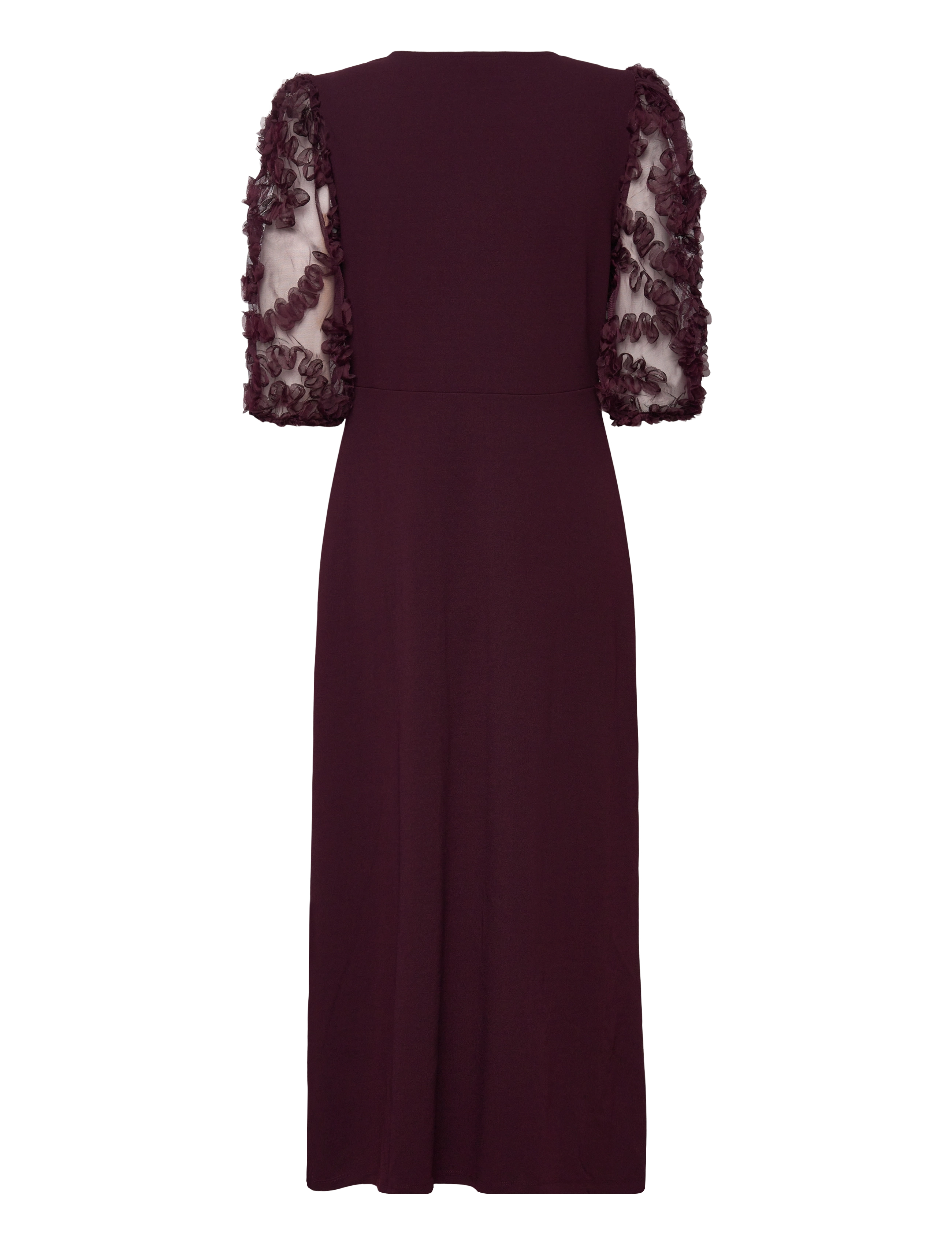 Bubbleroom - 3D Floral Sleeve Midi Dress - burgundy - 2