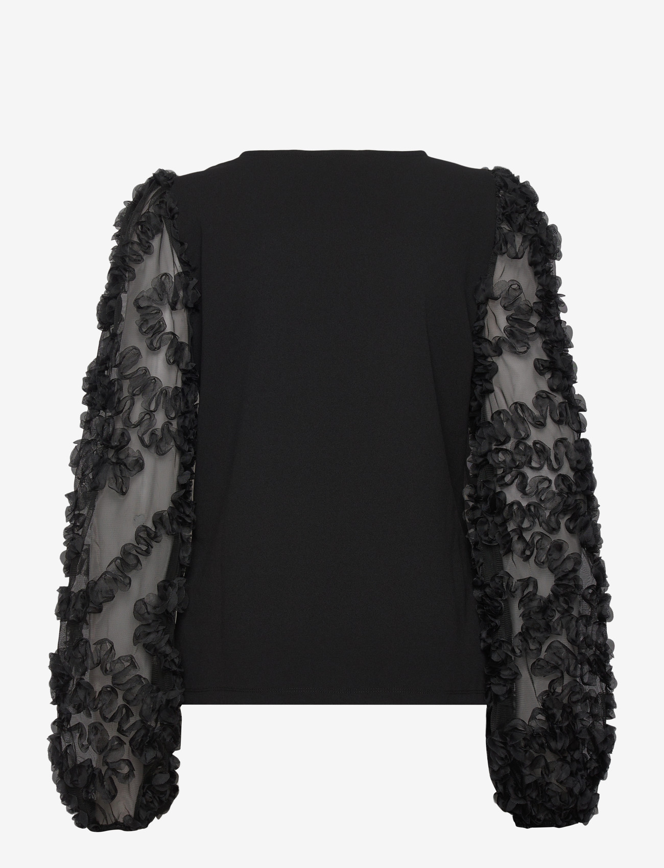 Bubbleroom - 3D Floral Sleeve V-neck Top - black - 2