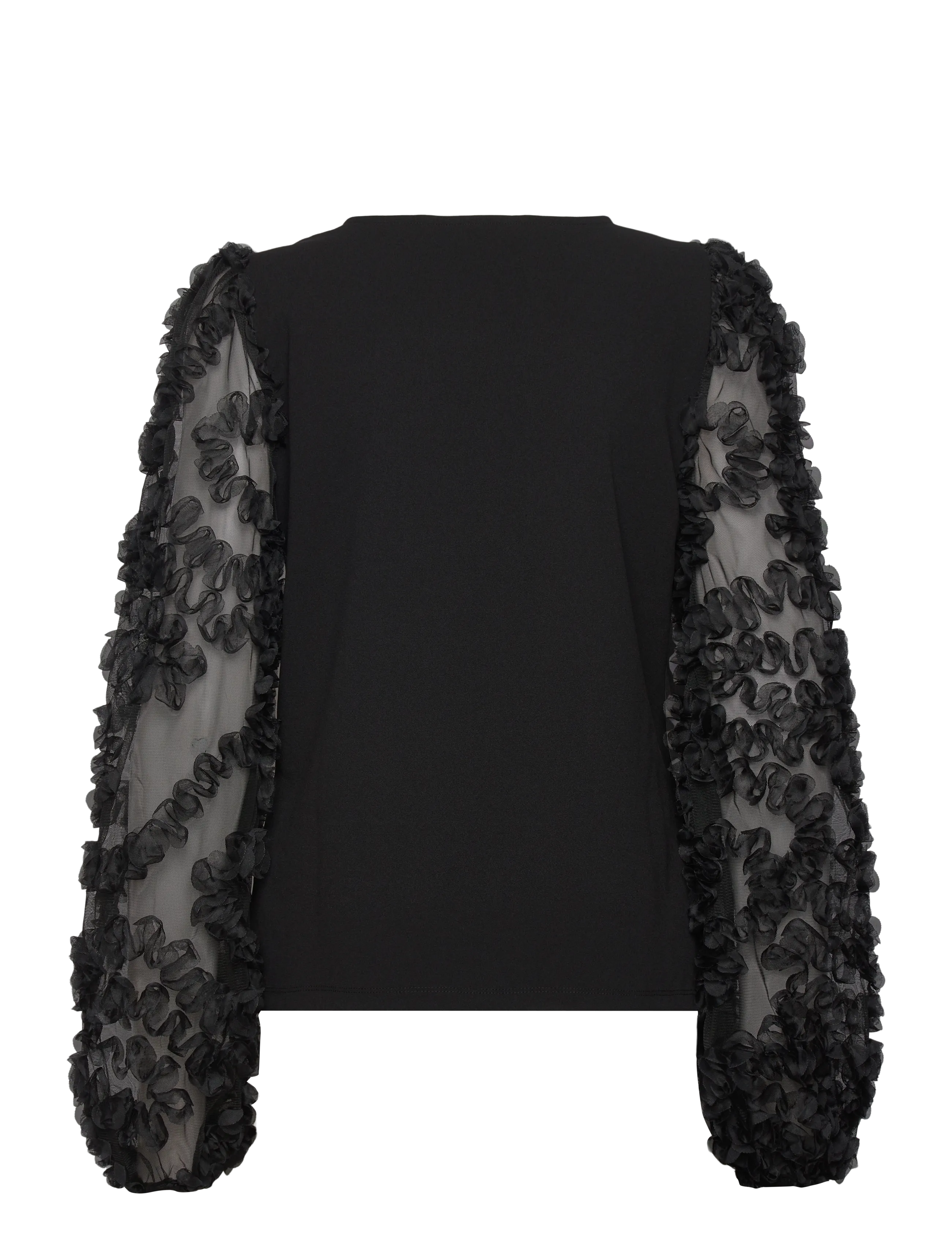 Bubbleroom - 3D Floral Sleeve V-neck Top - black - 2