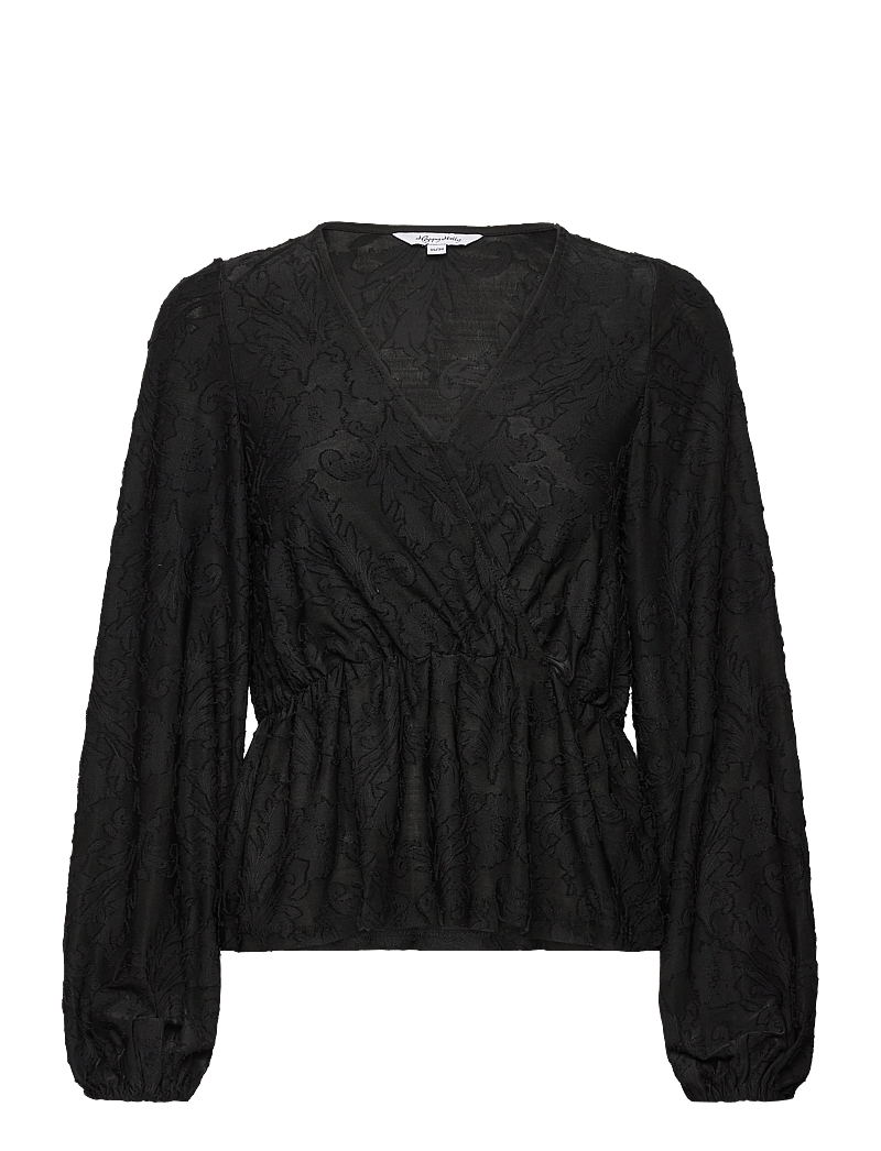 Bubbleroom - Structure Floral Top - langærmede bluser - black - 1
