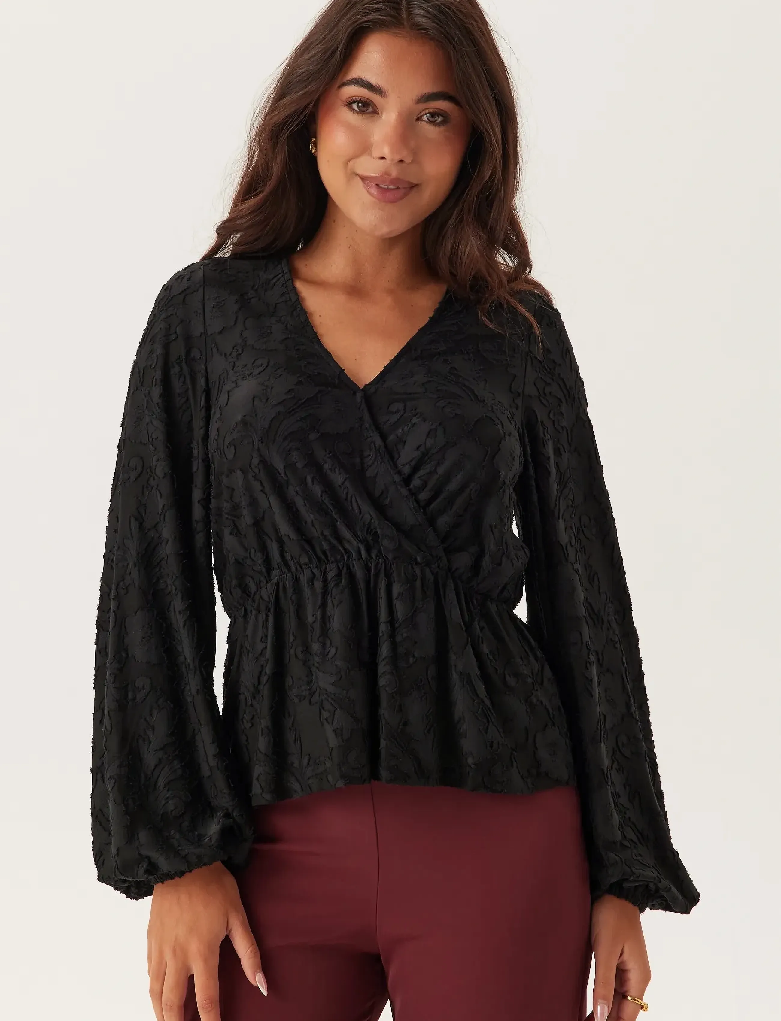 Bubbleroom Structure Floral Top - Pluusid ja särgid - BLACK / black