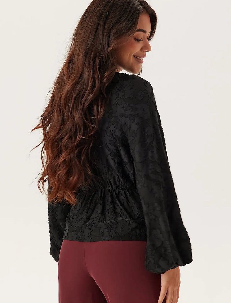 Bubbleroom - Structure Floral Top - langærmede bluser - black - 3