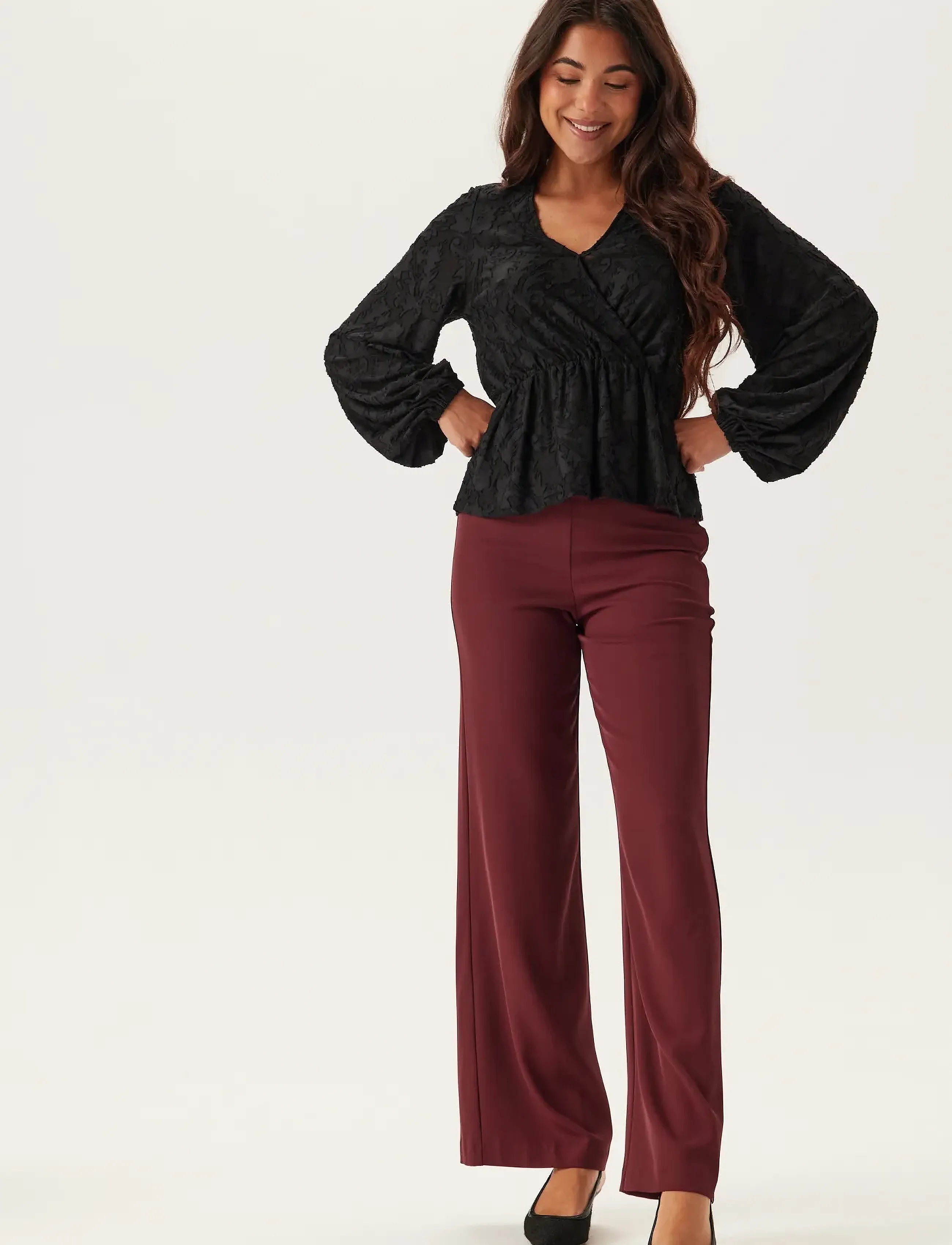 Bubbleroom - Structure Floral Top - langärmlige blusen - black - 4