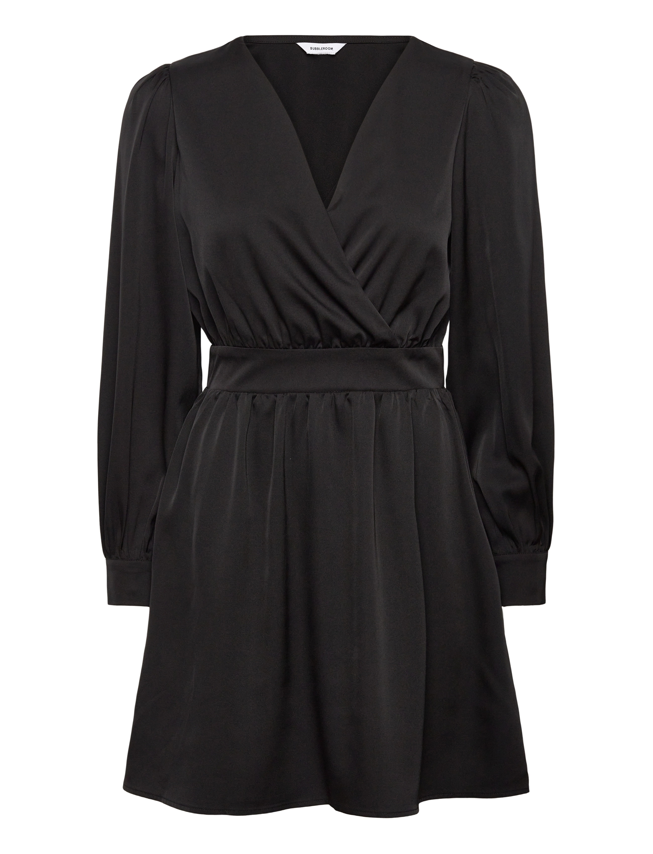 BUBBLEROOM Wrap Satin Kleid Schwarz - XS - Damen