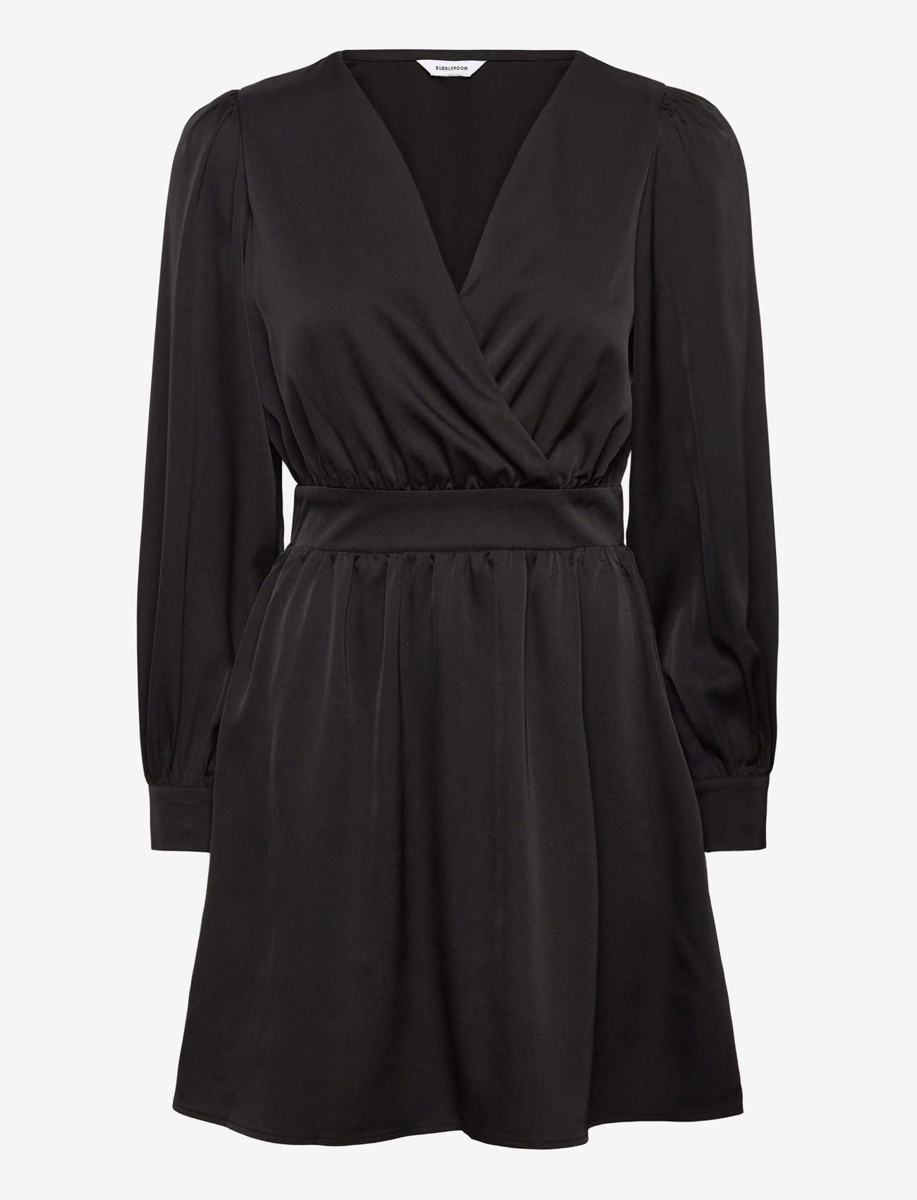 Bubbleroom - Wrap Satin Dress - omlottklänningar - black - 1