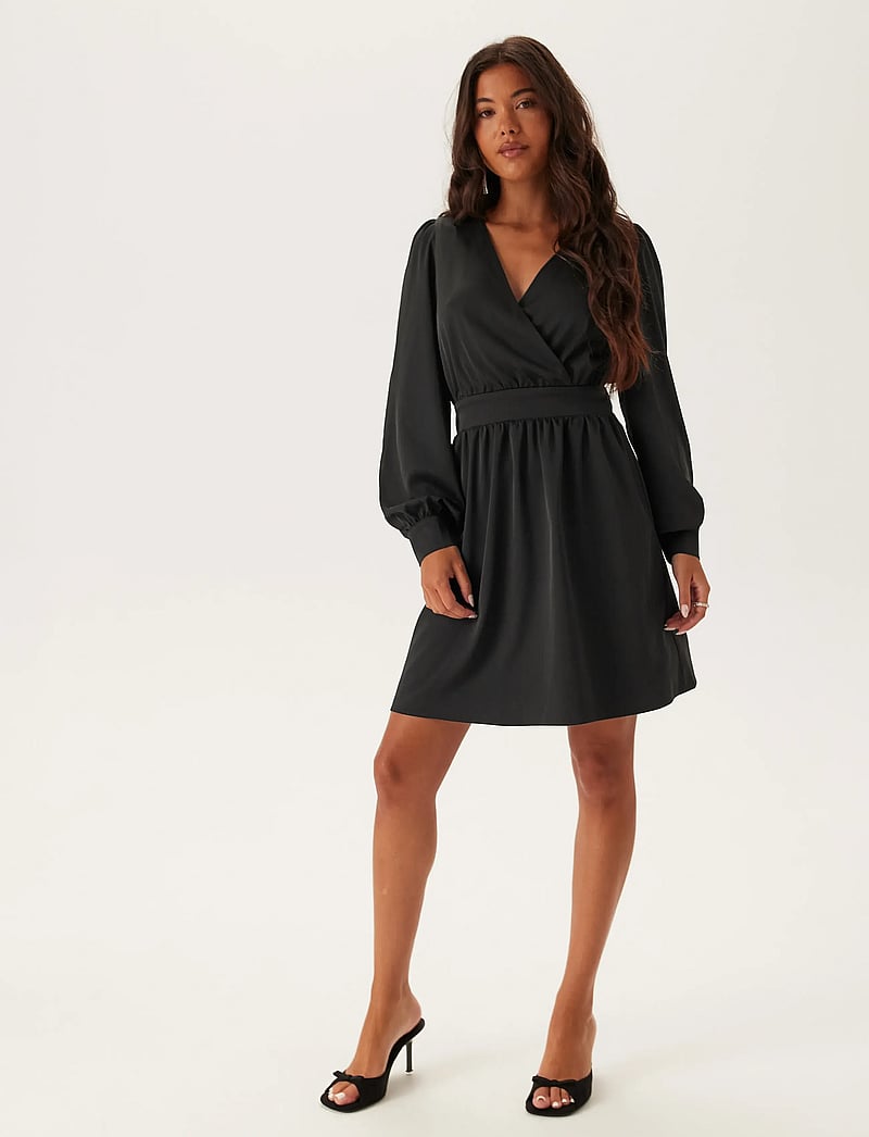 Bubbleroom - Wrap Satin Dress - wickelkleider - black - 4
