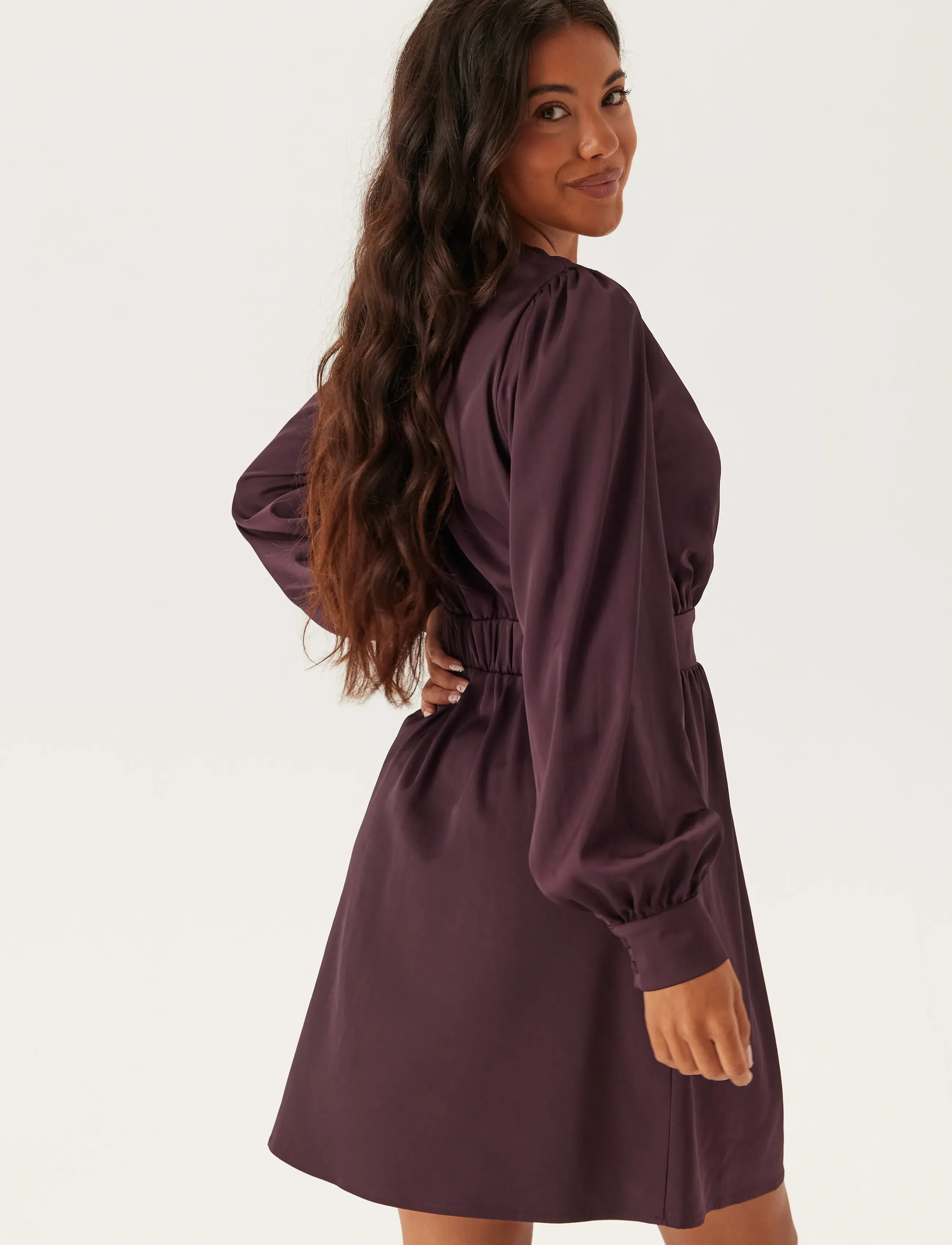 Bubbleroom - Wrap Satin Dress - slå-om-kjoler - burgundy - 4