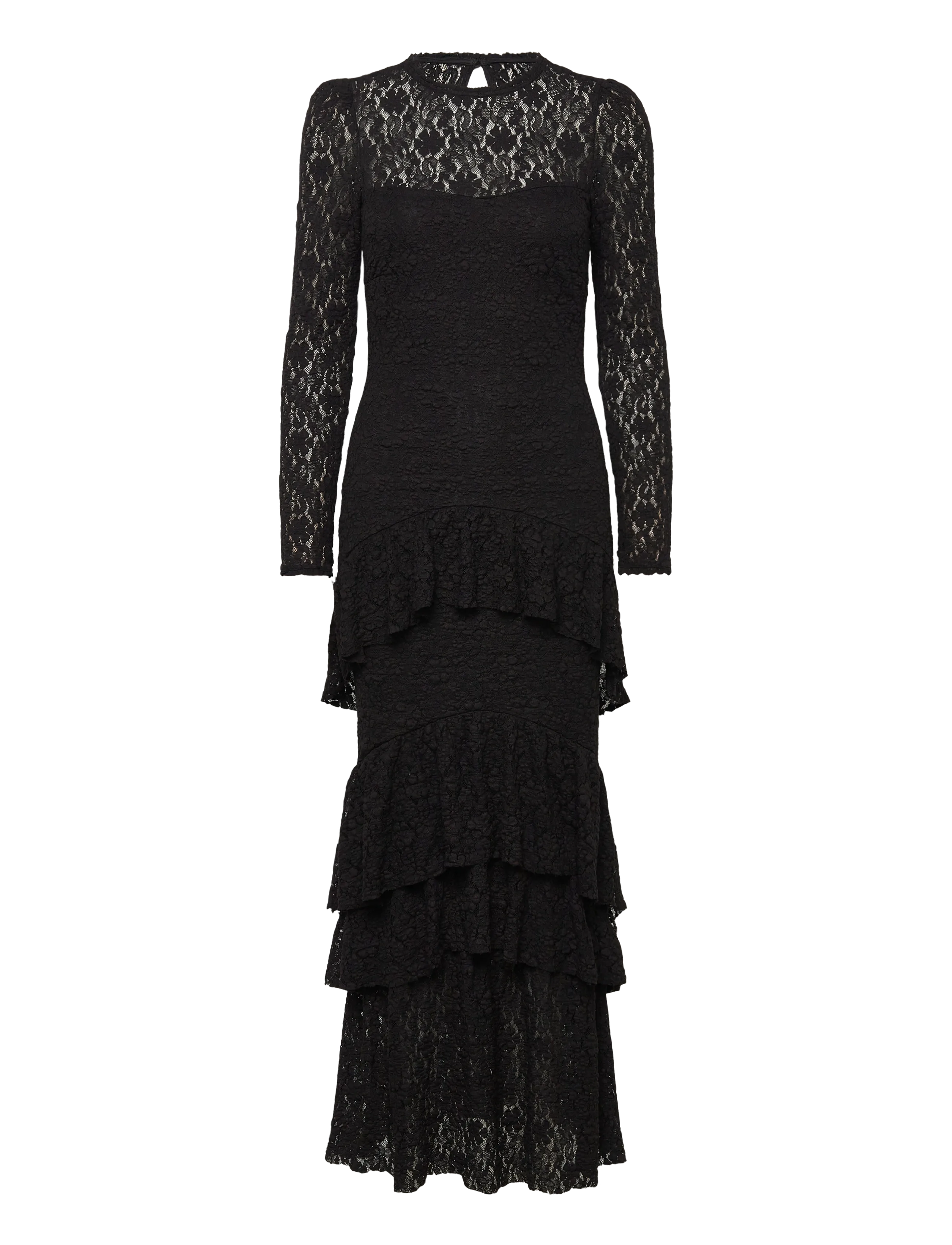 Bubbleroom Frill Long Sleeve Maxi Dress - Blondekjoler - BLACK / black