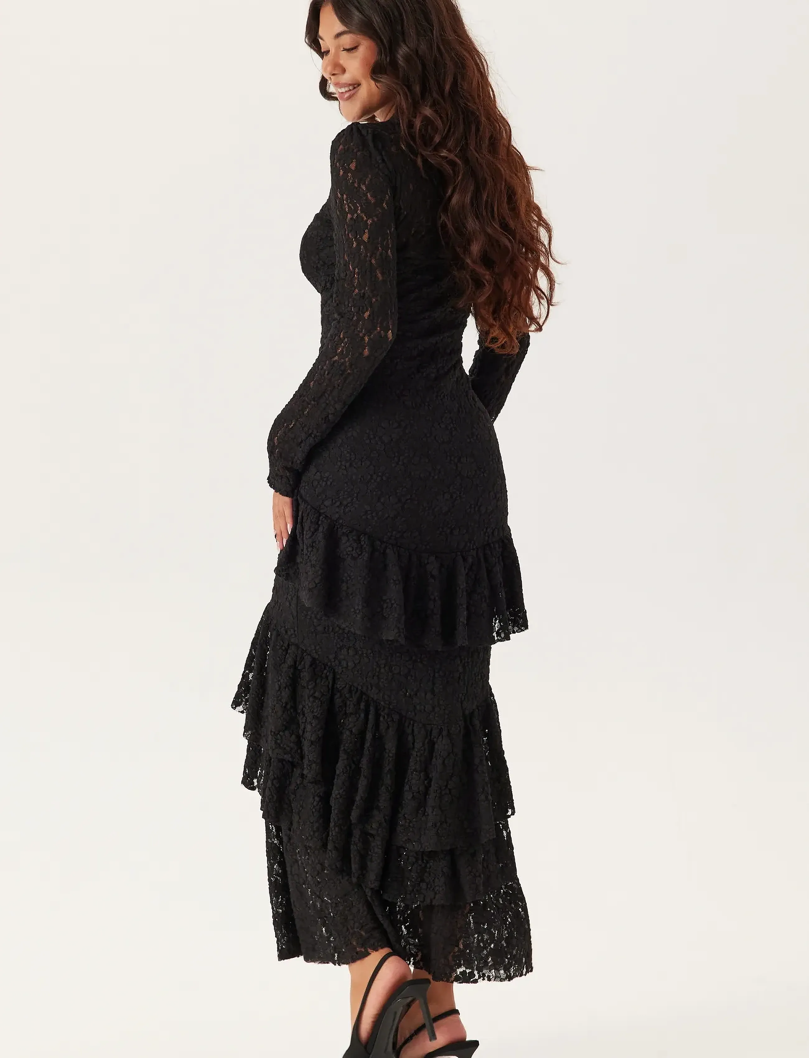 Bubbleroom - Frill Long Sleeve Maxi Dress - aftenkjoler - black - 3
