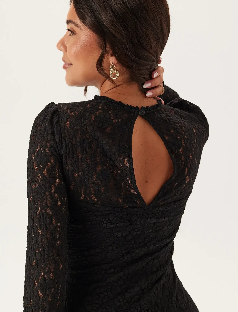 Bubbleroom - Frill Long Sleeve Maxi Dress - abendkleider - black - 5