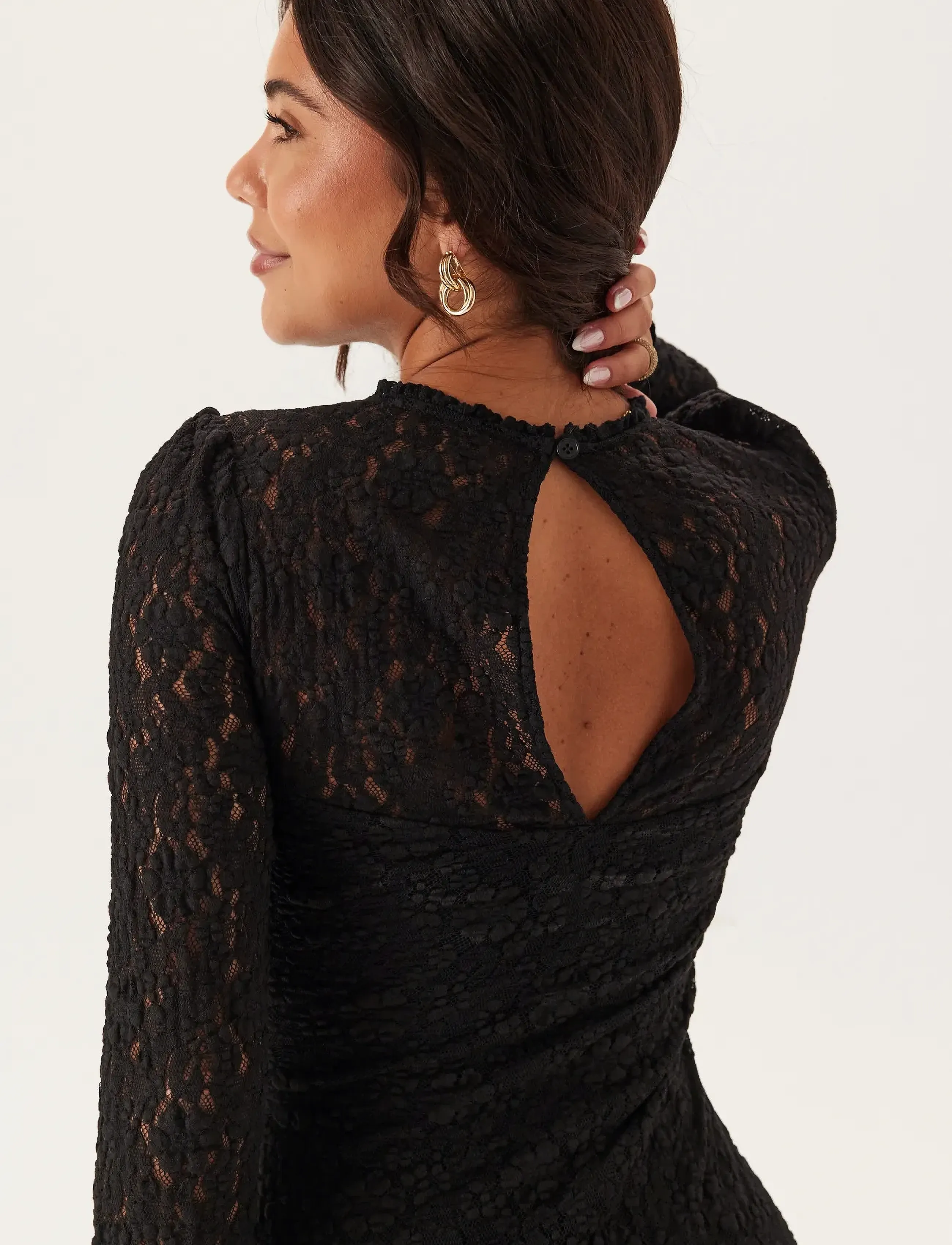 Bubbleroom - Frill Long Sleeve Maxi Dress - aftenkjoler - black - 5