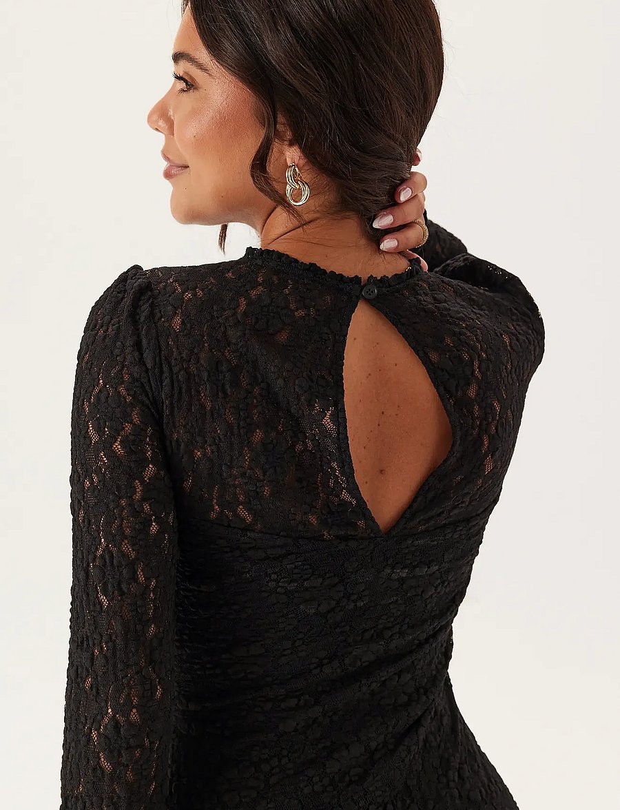 Bubbleroom - Frill Long Sleeve Maxi Dress - abendkleider - black - 5