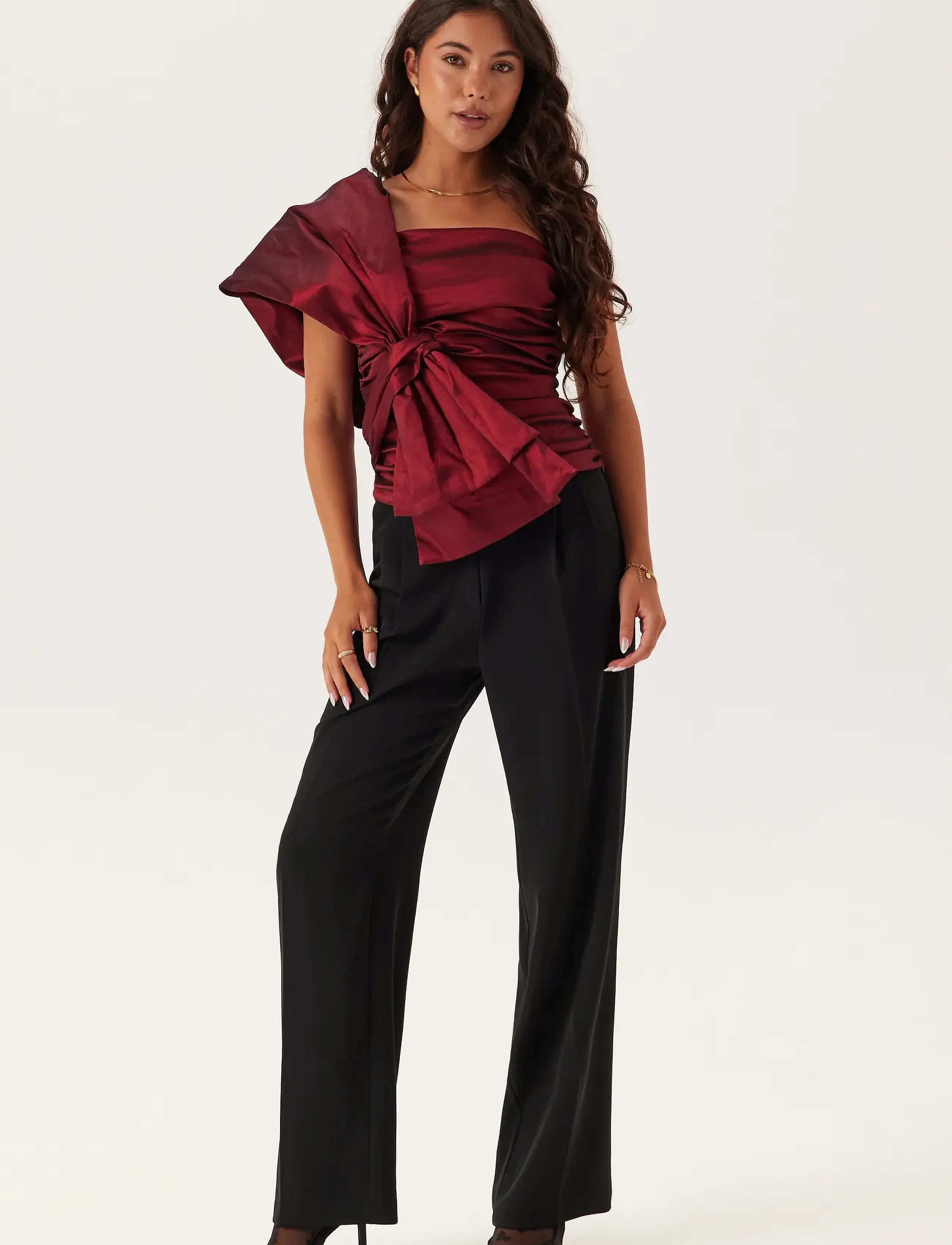 Bubbleroom - One Shoulder Bow Top - festtoppe - red - 3
