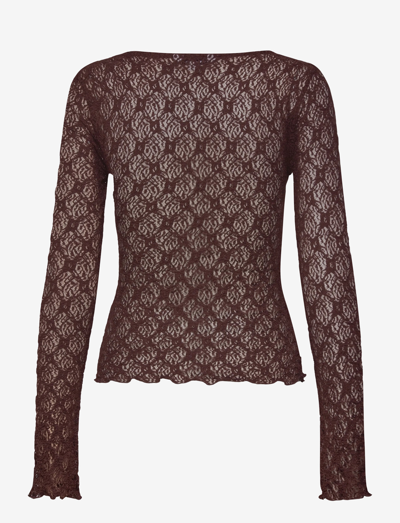 Bubbleroom - V-Neck Lace Top - långärmade toppar - brown - 2
