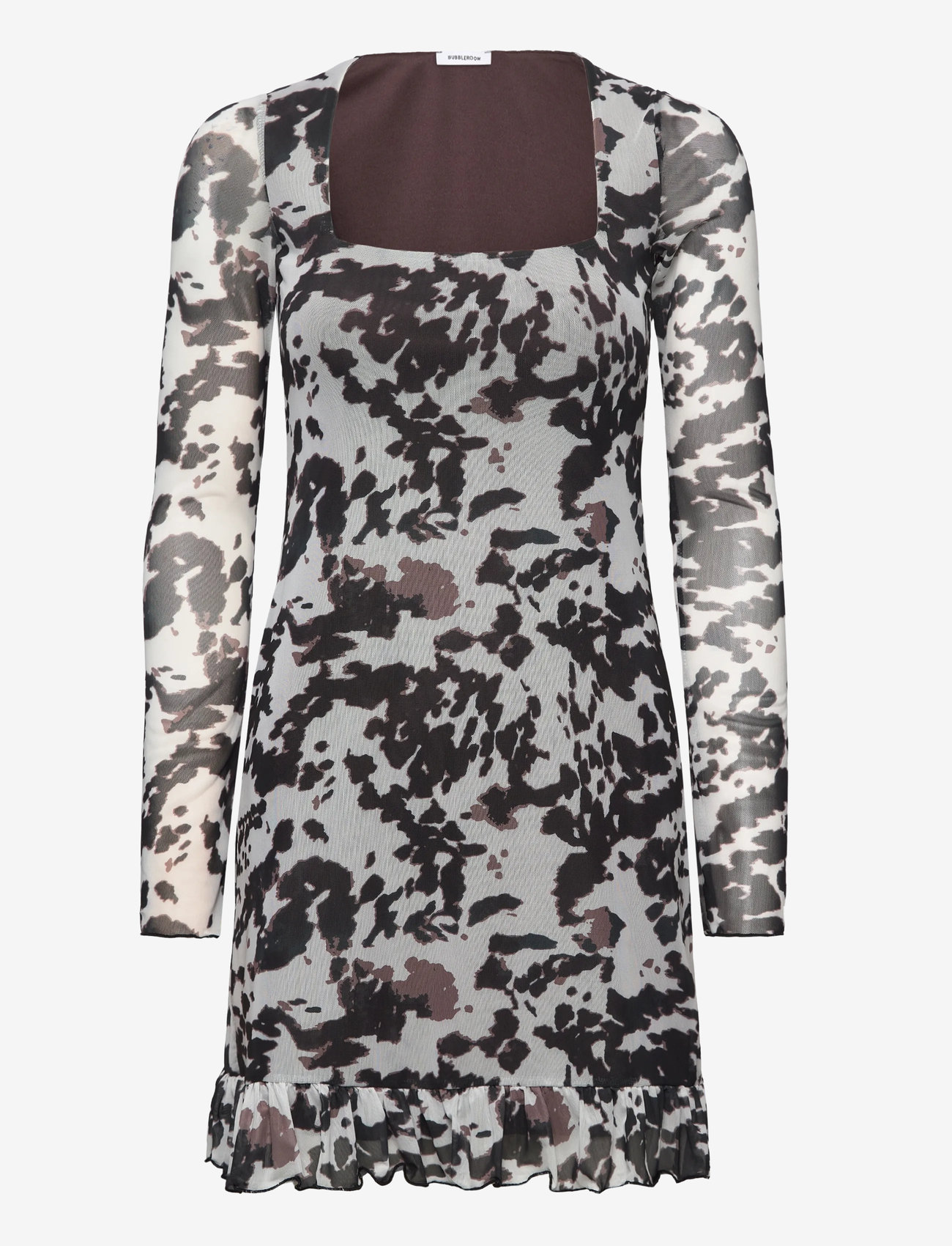 Bubbleroom - Short Mesh Frill Dress - festklänningar - brown/cream - 1