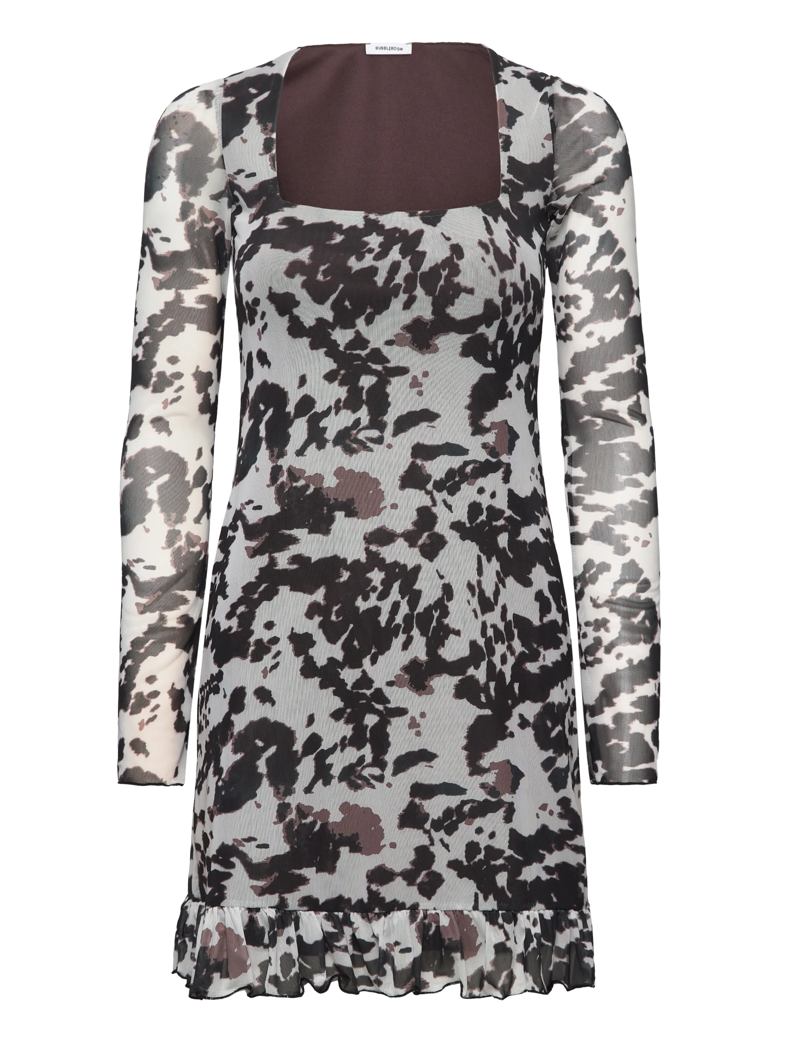 Bubbleroom Short Mesh Frill Dress - Dresses - BROWN/CREAM / brown