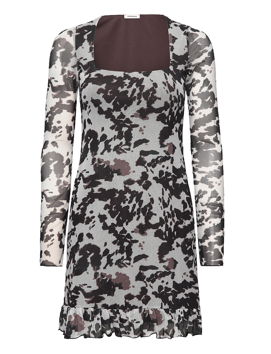 Bubbleroom - Short Mesh Frill Dress - pidulikud kleidid - brown/cream - 1