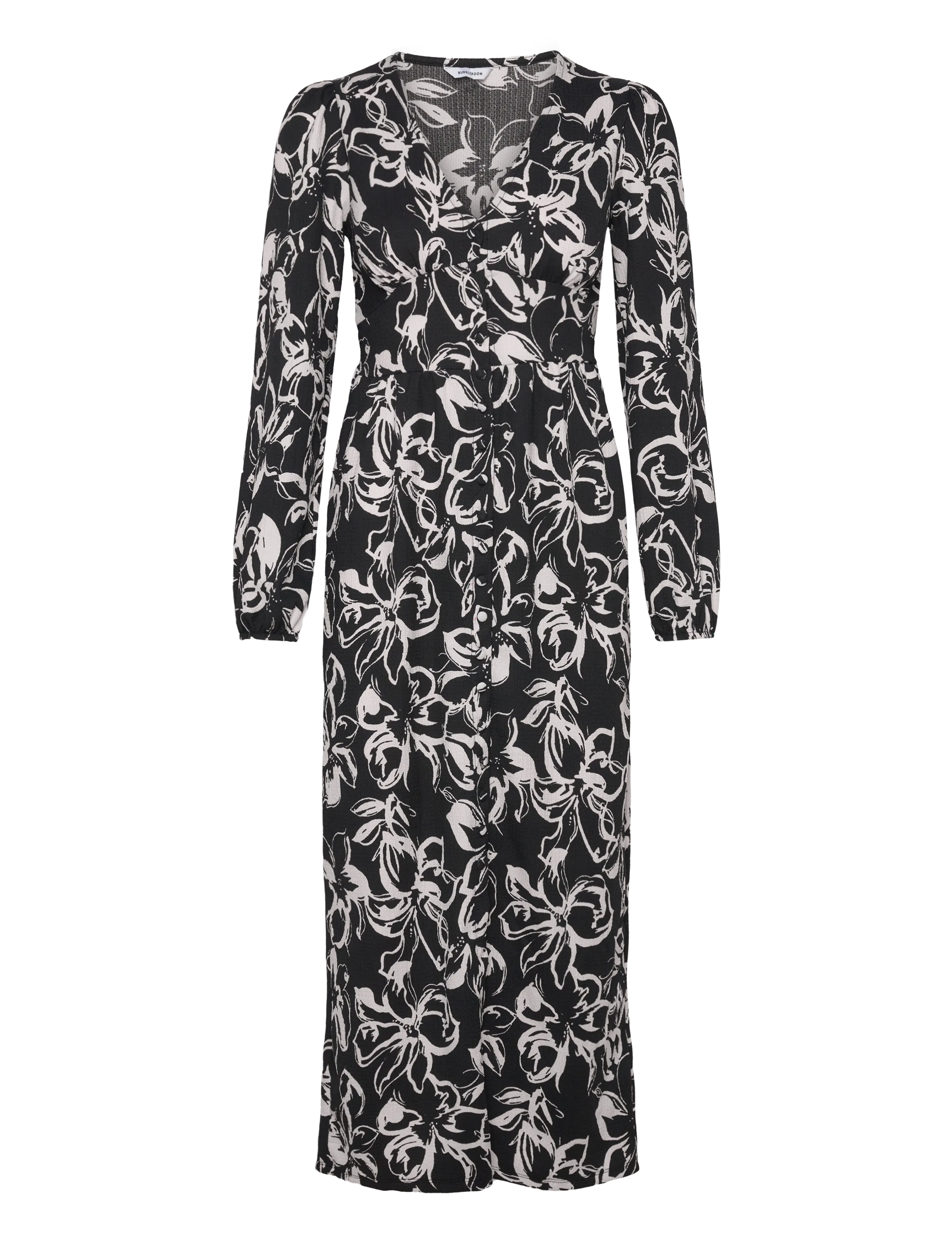 Bubbleroom Structure Button Midi Dress - Midi-Kleider - BLACK/FLORAL / black