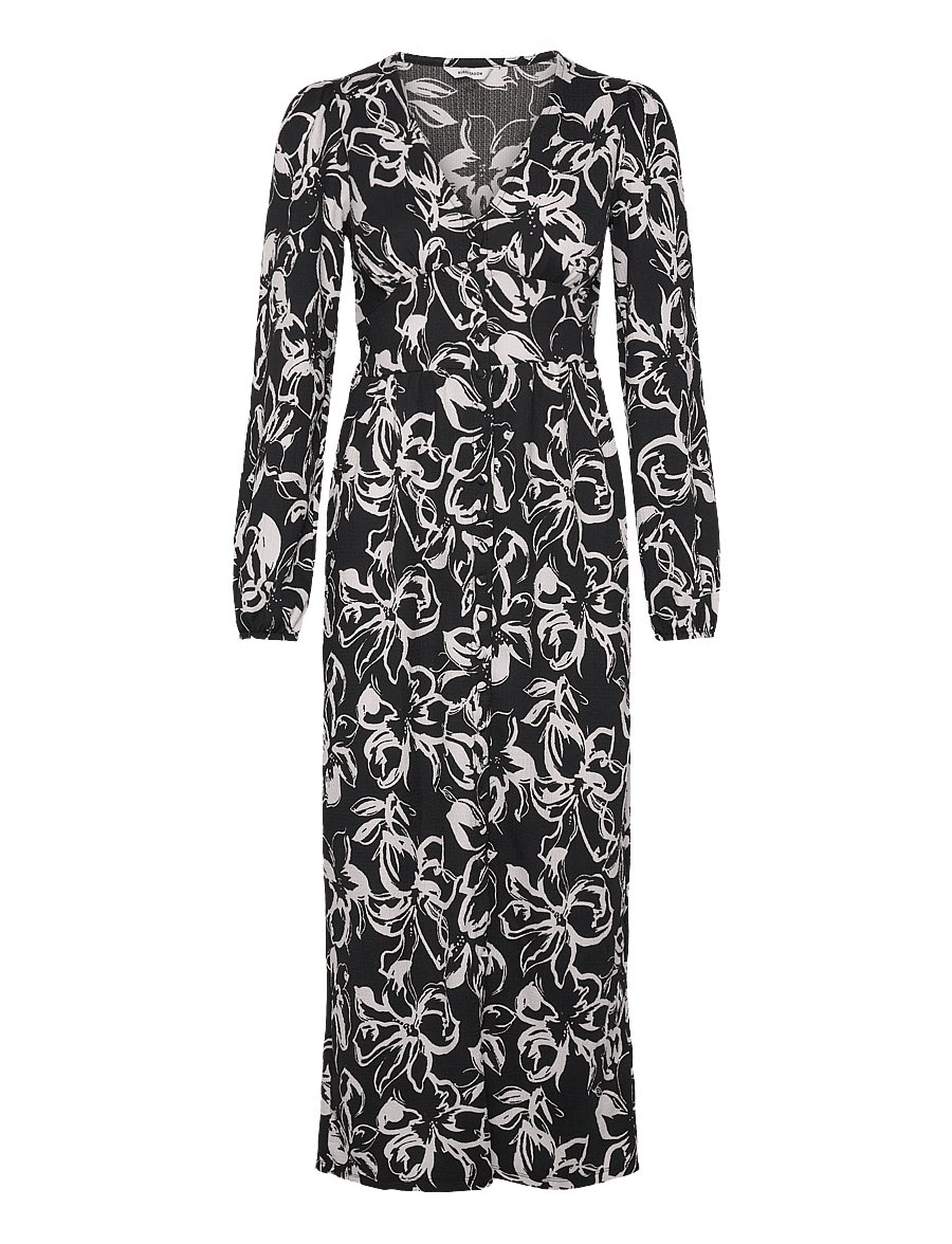 Bubbleroom - Structure Button Midi Dress - midiklänningar - black/floral - 1