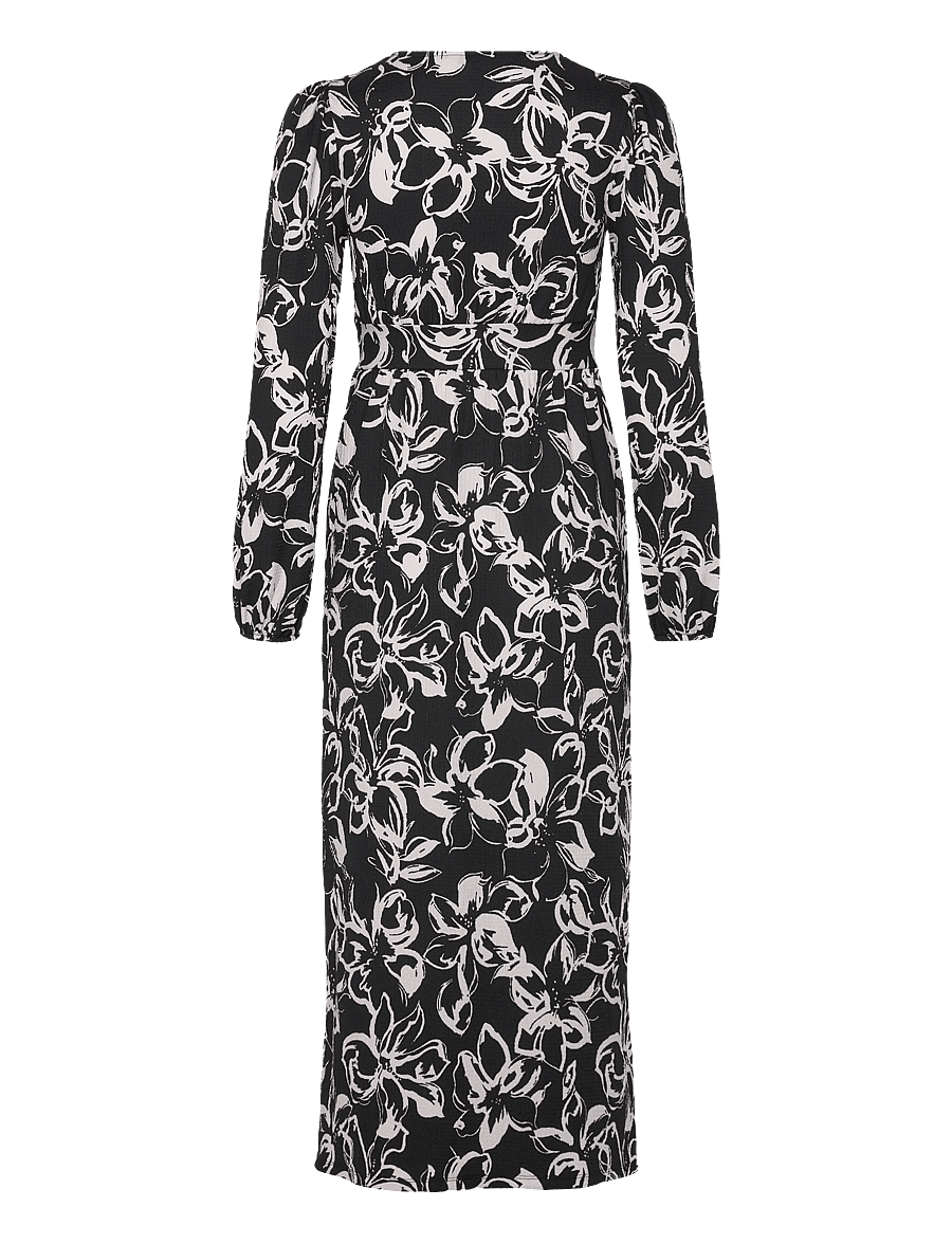 Bubbleroom - Structure Button Midi Dress - midiklänningar - black/floral - 2
