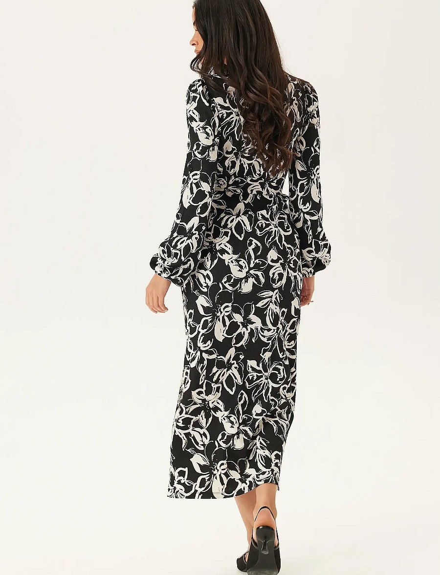 Bubbleroom - Structure Button Midi Dress - midiklänningar - black/floral - 5