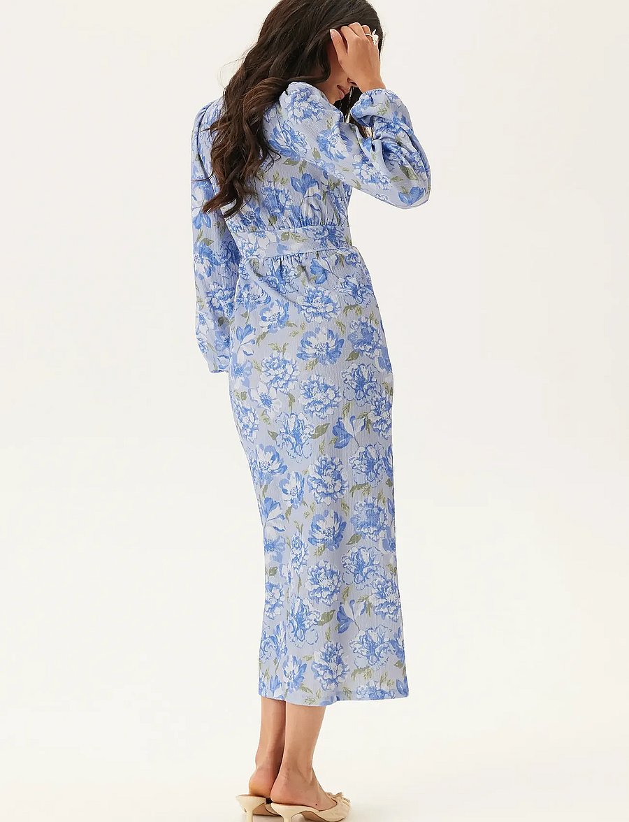 Bubbleroom - Structure Button Midi Dress - midikleider - blue/floral - 3