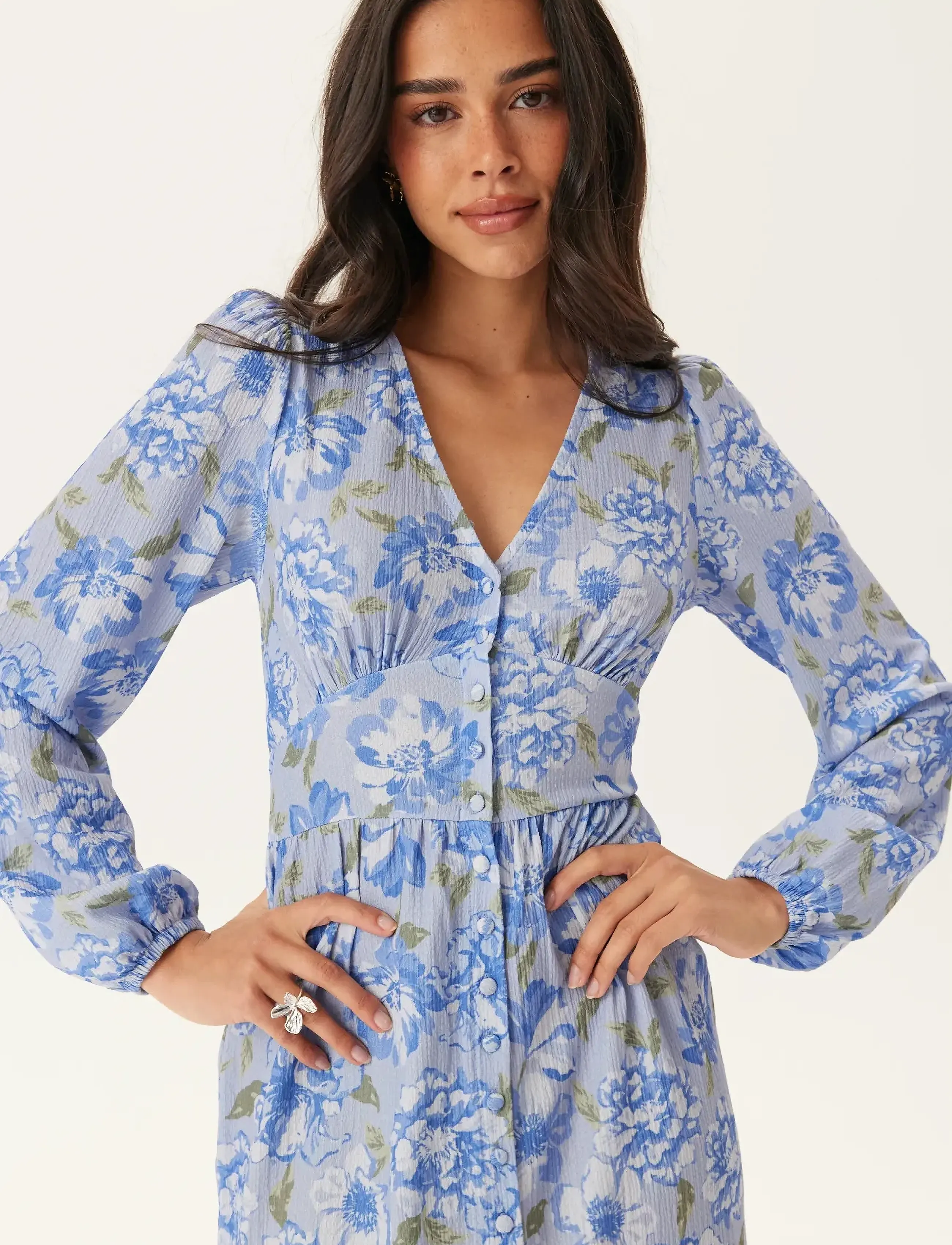 Bubbleroom - Structure Button Midi Dress - midi-kleider - blue/floral - 4
