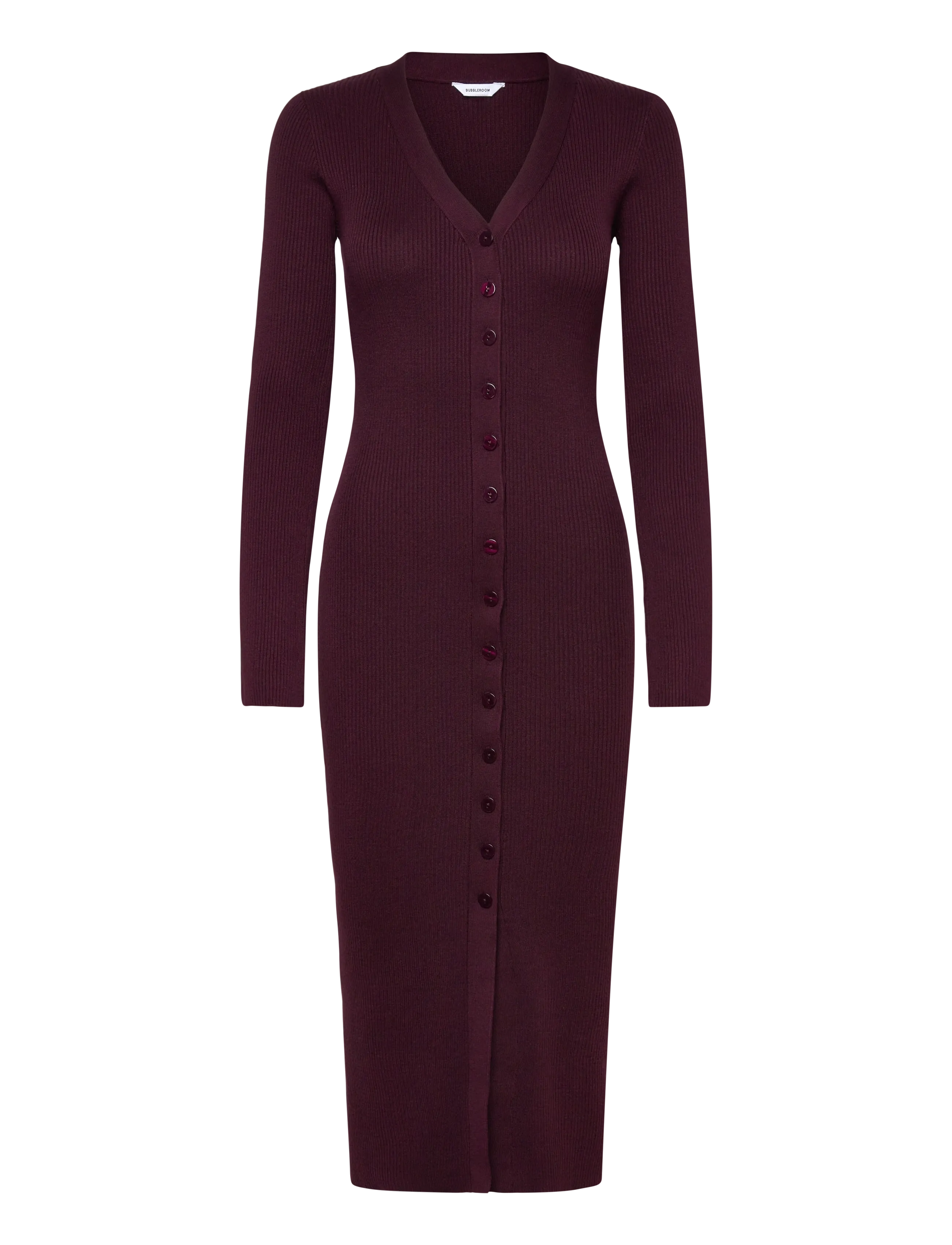 Bubbleroom Knitted Cardigan Dress - Etuikleider - BURGUNDY / burgundy