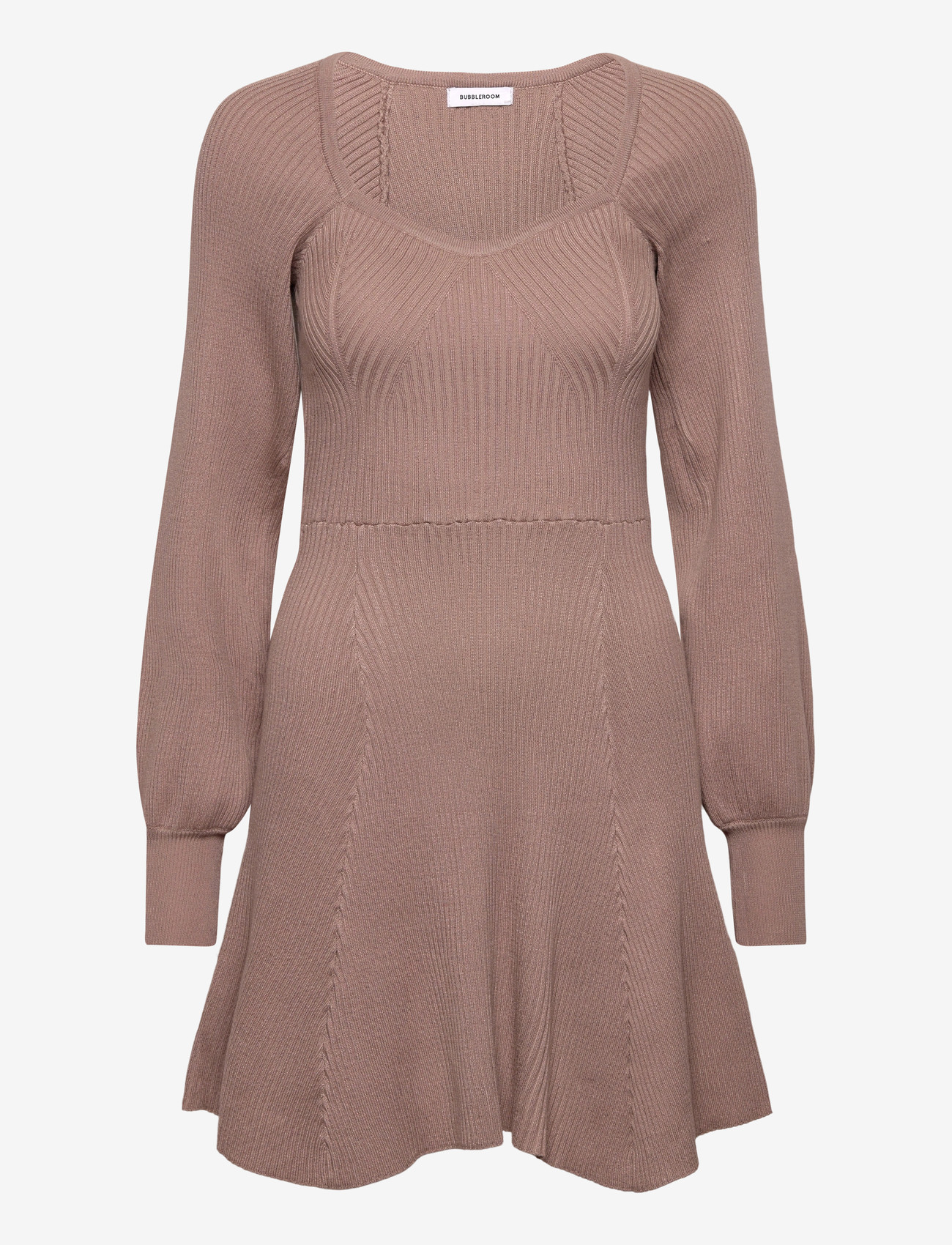 Bubbleroom - Knitted Short Skater Dress - stickade klänningar - beige - 1