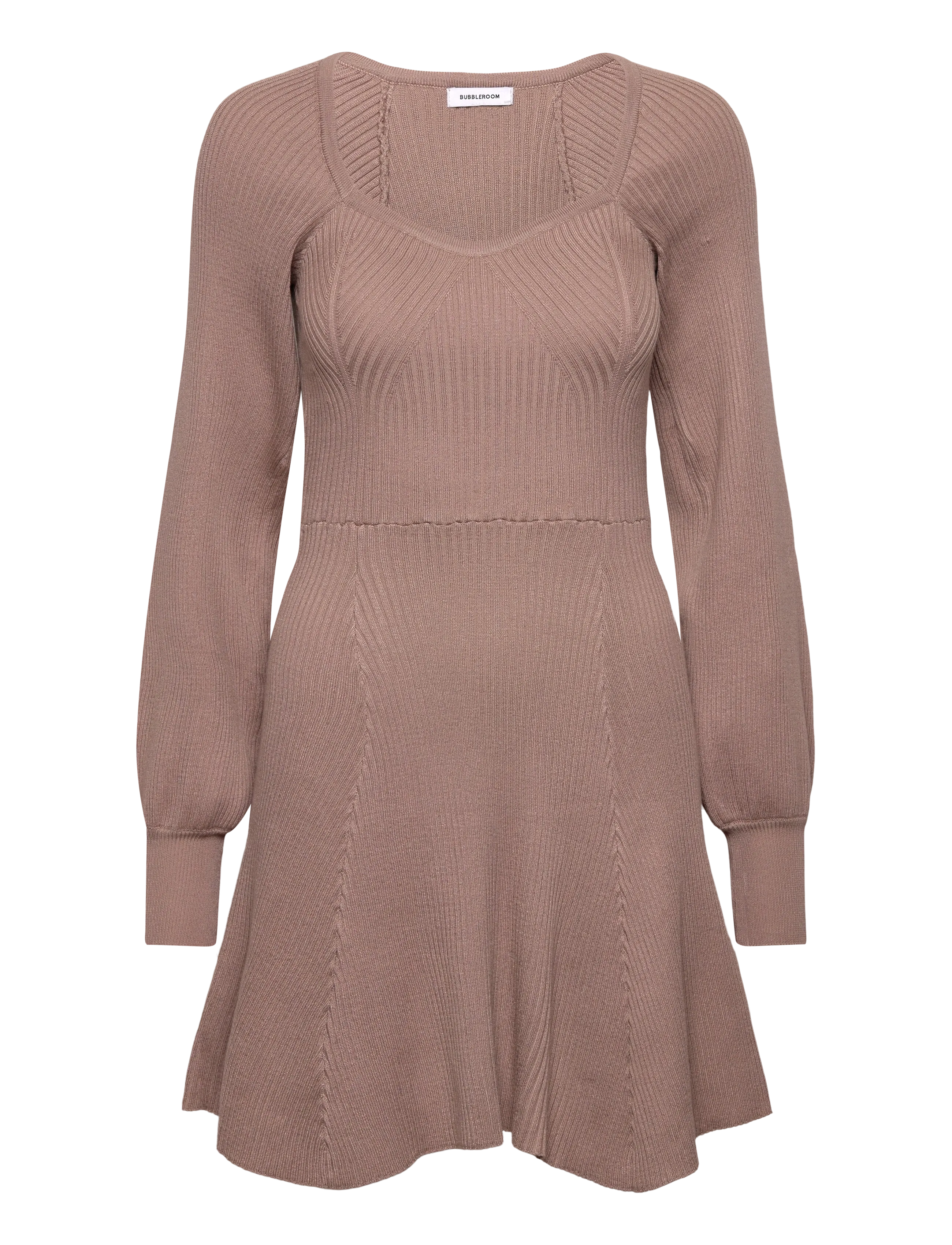 Bubbleroom - Knitted Short Skater Dress - beige - 1