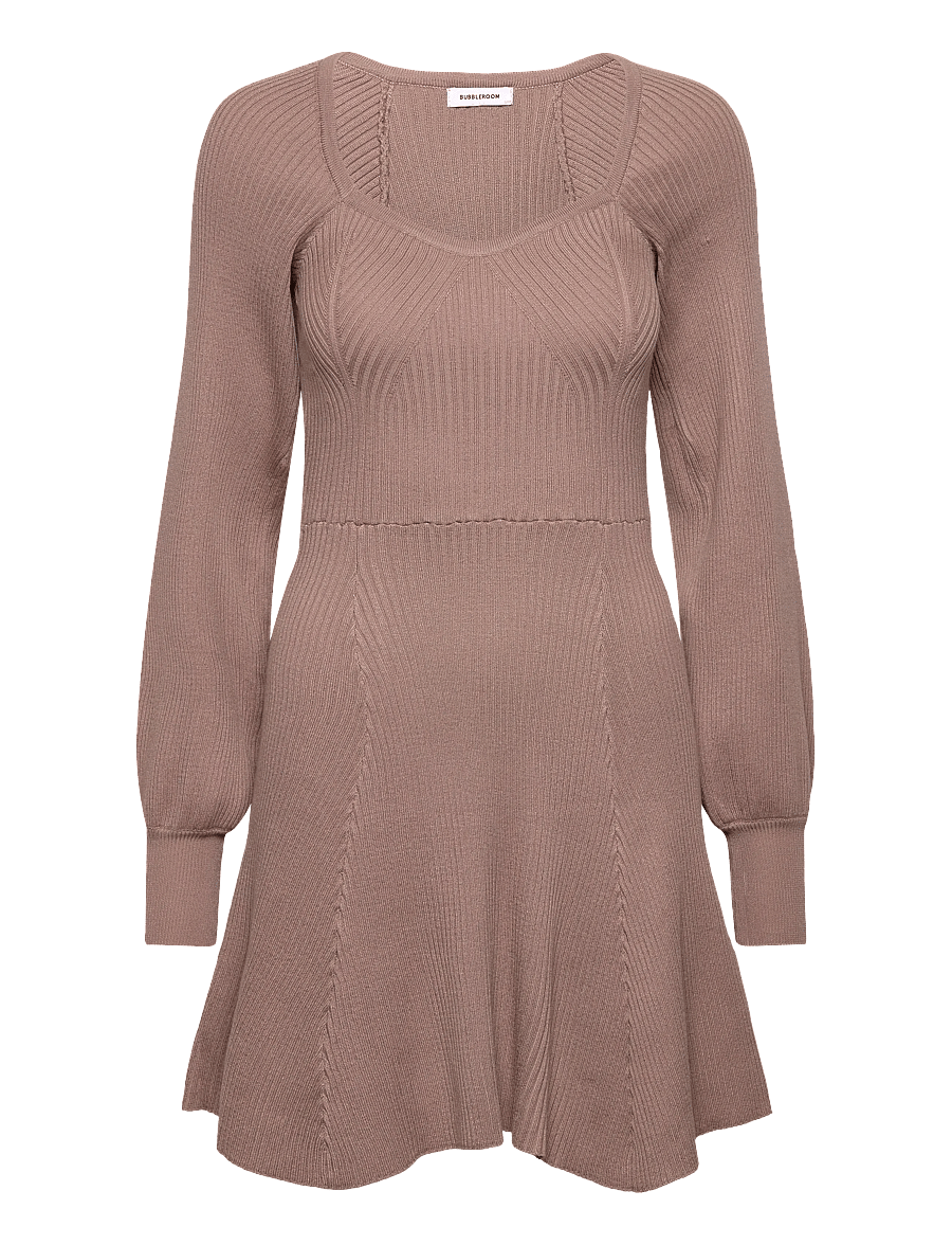 Bubbleroom - Knitted Short Skater Dress - beige - 1
