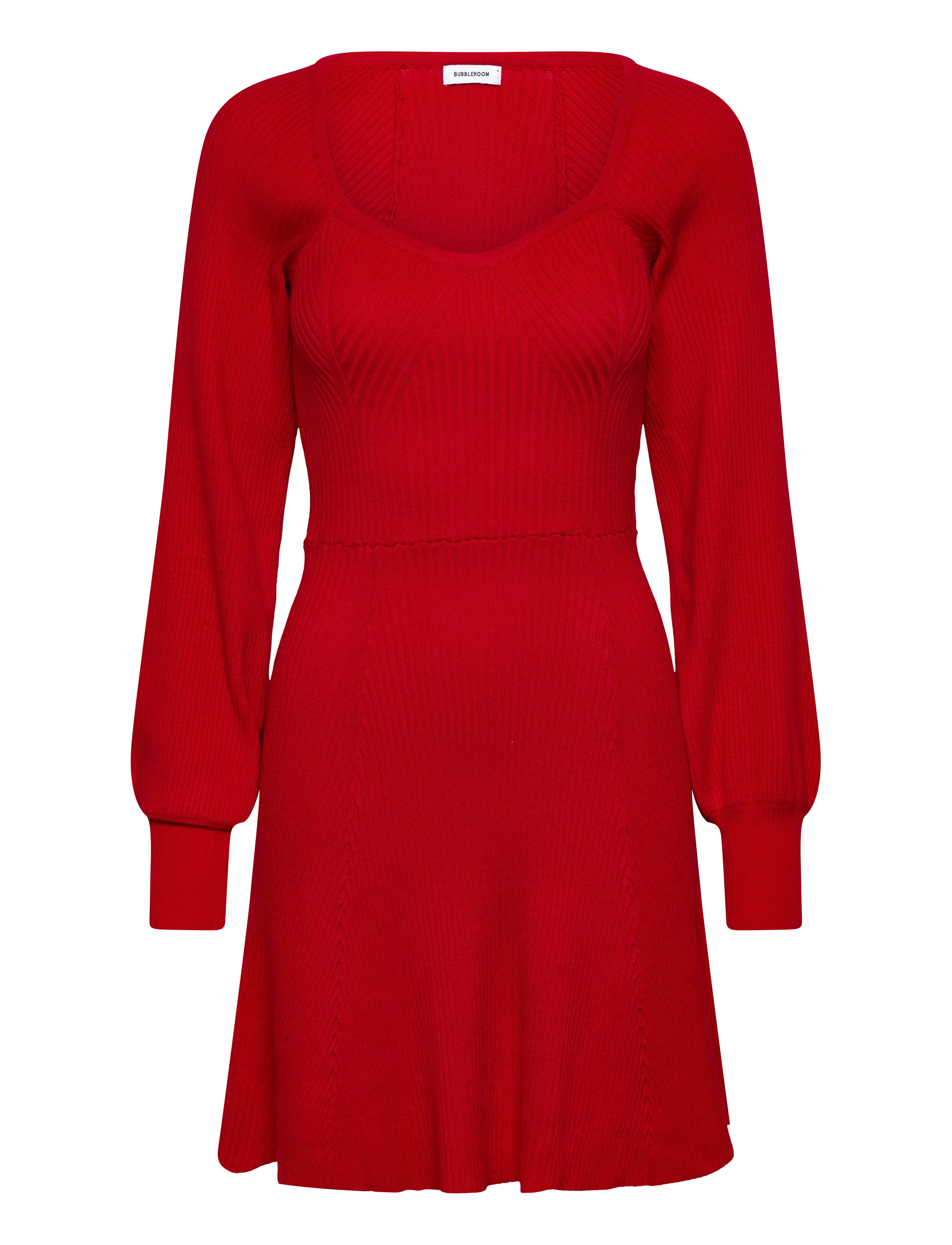 Knitted Short Skater Dress - RED