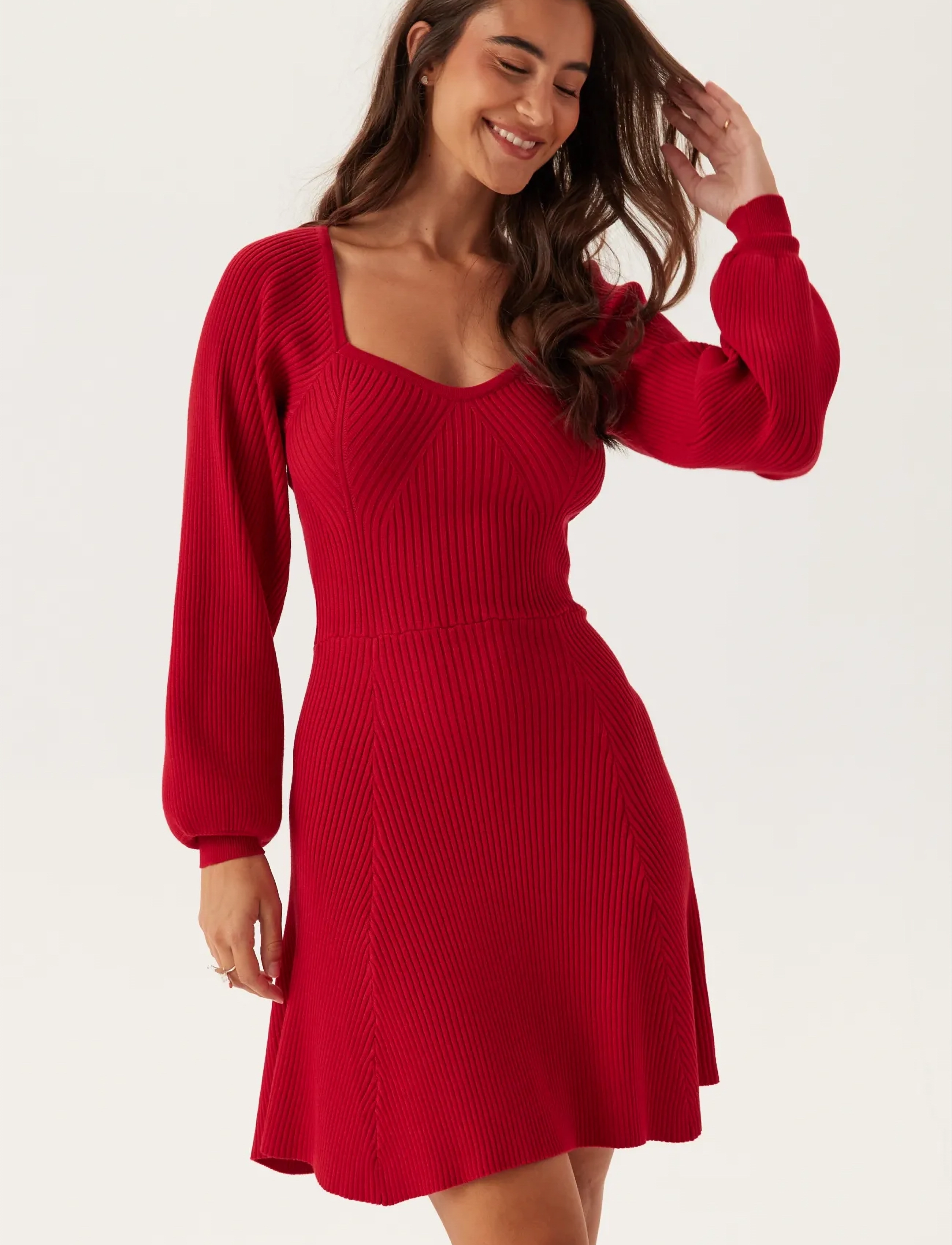 Bubbleroom Knitted Short Skater Dress - Bubbleroom - RED / red