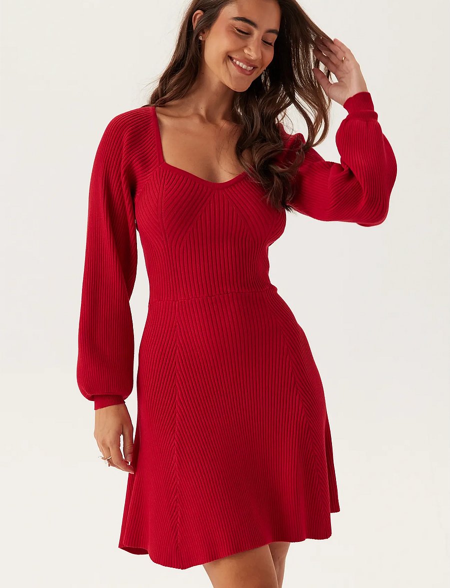 Bubbleroom - Knitted Short Skater Dress - red - 0