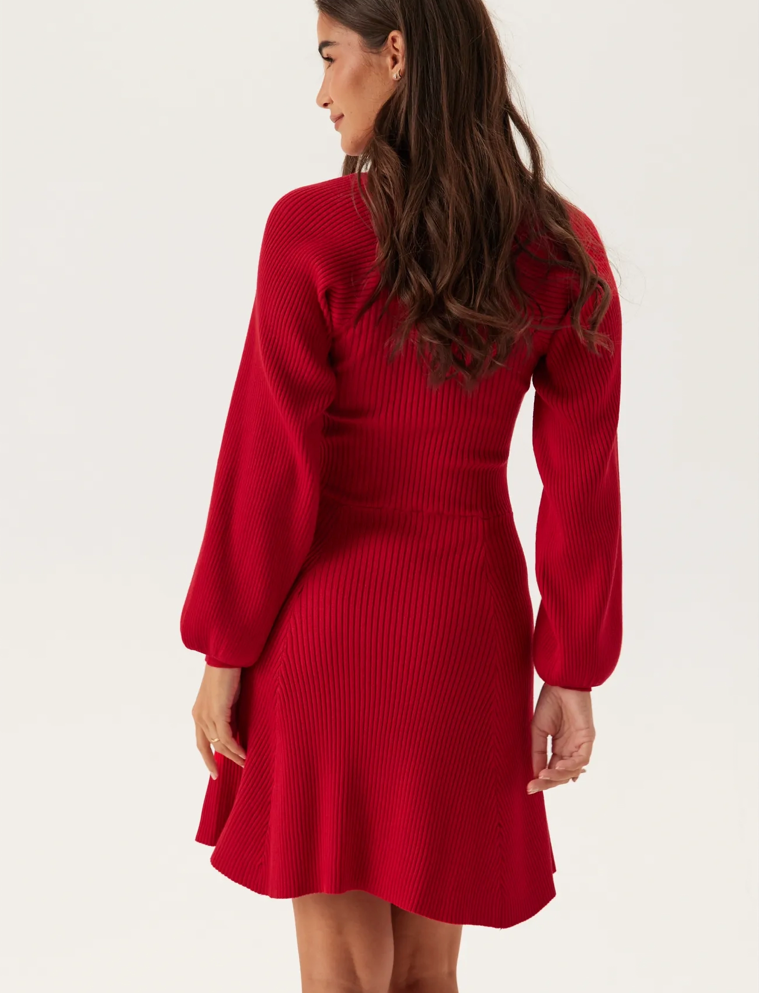 Bubbleroom - Knitted Short Skater Dress - red - 3