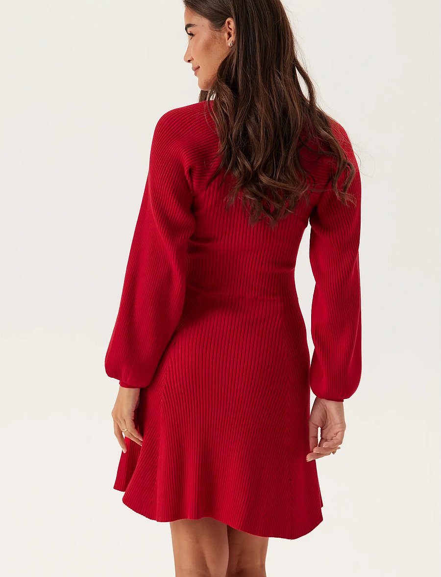 Bubbleroom - Knitted Short Skater Dress - red - 3