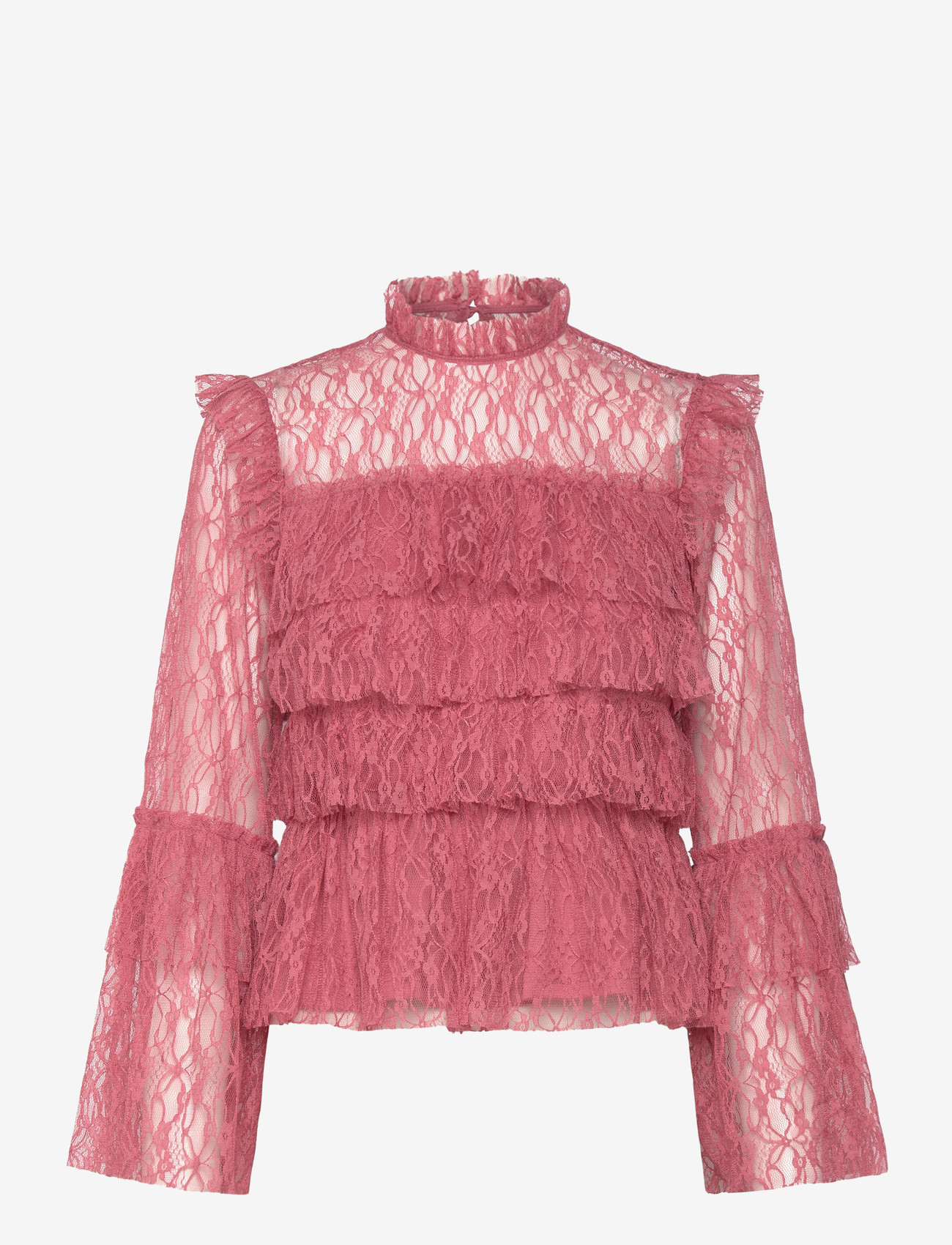 Bubbleroom - Frill Lace Blouse - langærmede bluser - old rose - 1