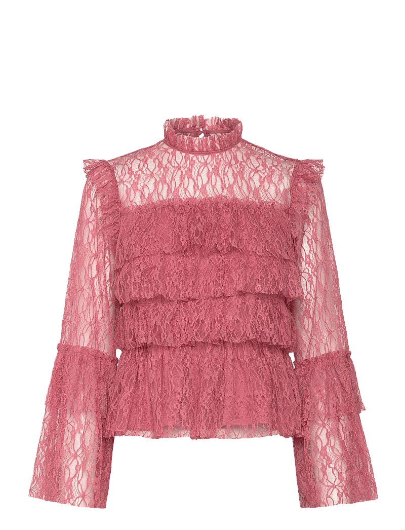 Bubbleroom - Frill Lace Blouse - langærmede bluser - old rose - 1