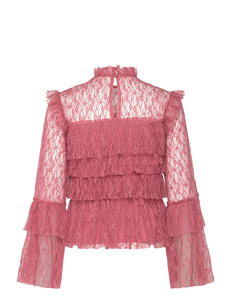 Bubbleroom - Frill Lace Blouse - langærmede bluser - old rose - 2