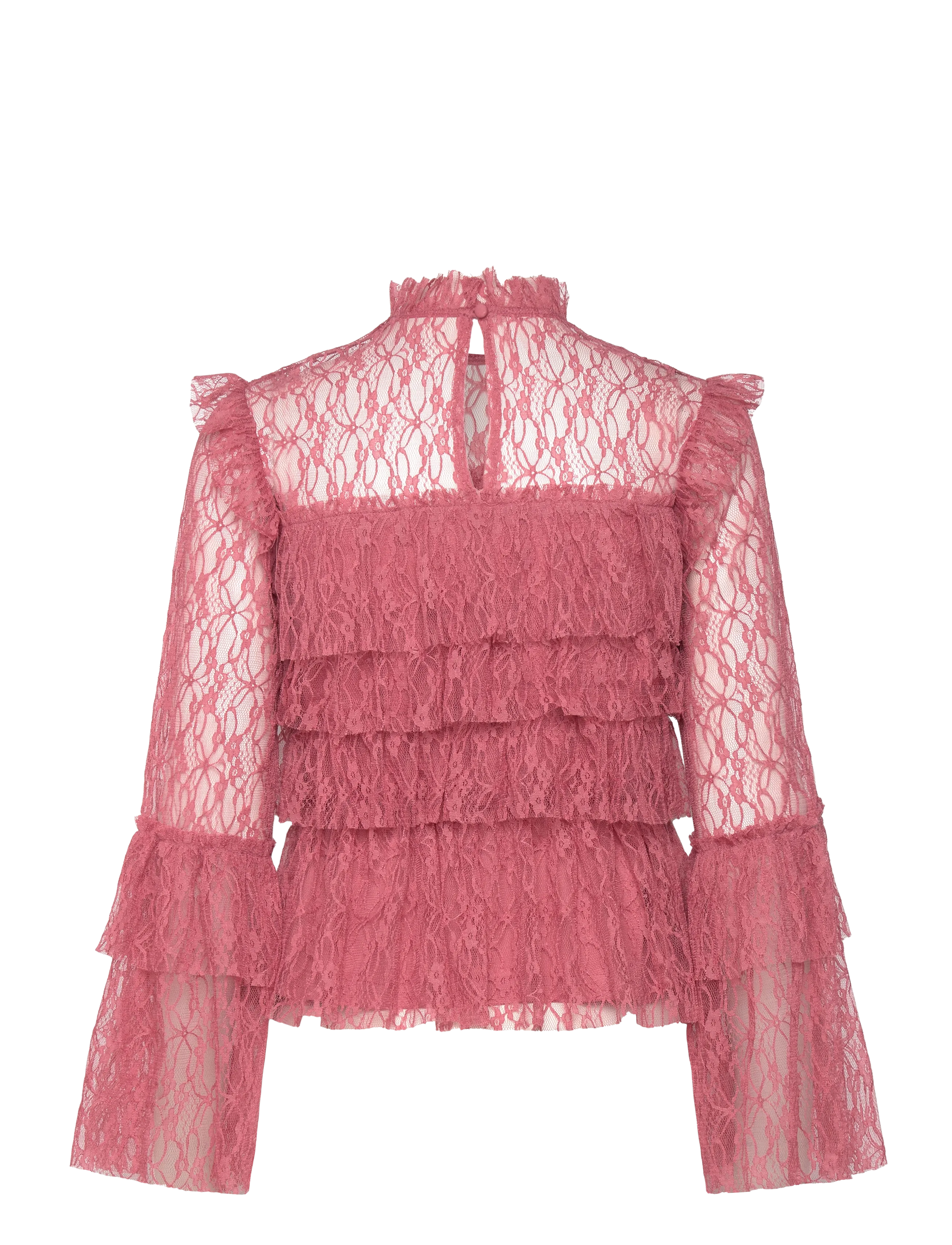 Bubbleroom - Frill Lace Blouse - langærmede bluser - old rose - 2