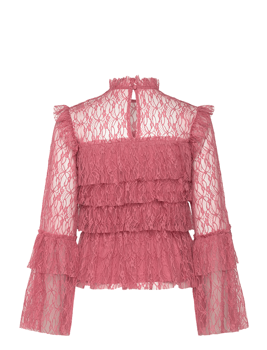 Bubbleroom - Frill Lace Blouse - langærmede bluser - old rose - 2