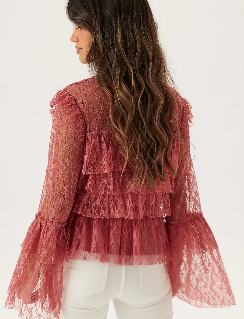 Bubbleroom - Frill Lace Blouse - langærmede bluser - old rose - 3