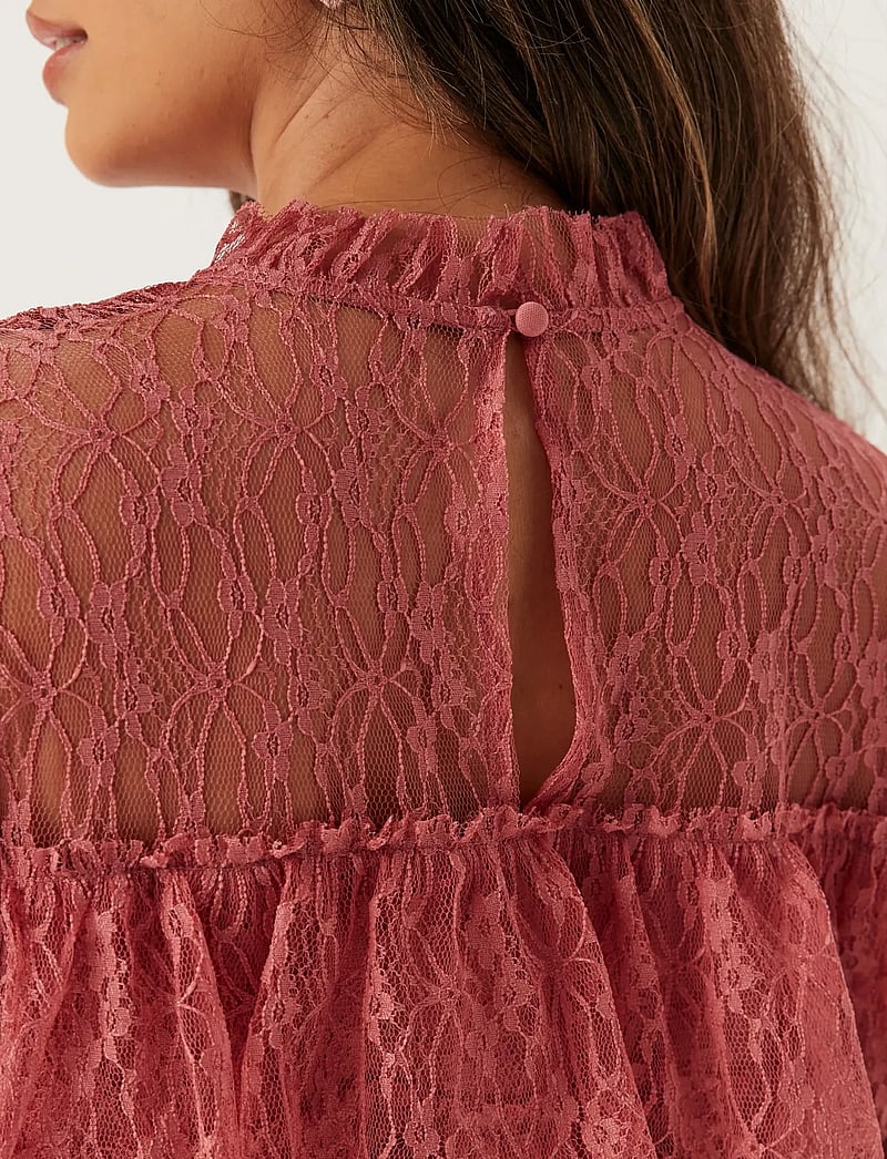 Bubbleroom - Frill Lace Blouse - pikkade varrukatega pluusid - old rose - 4