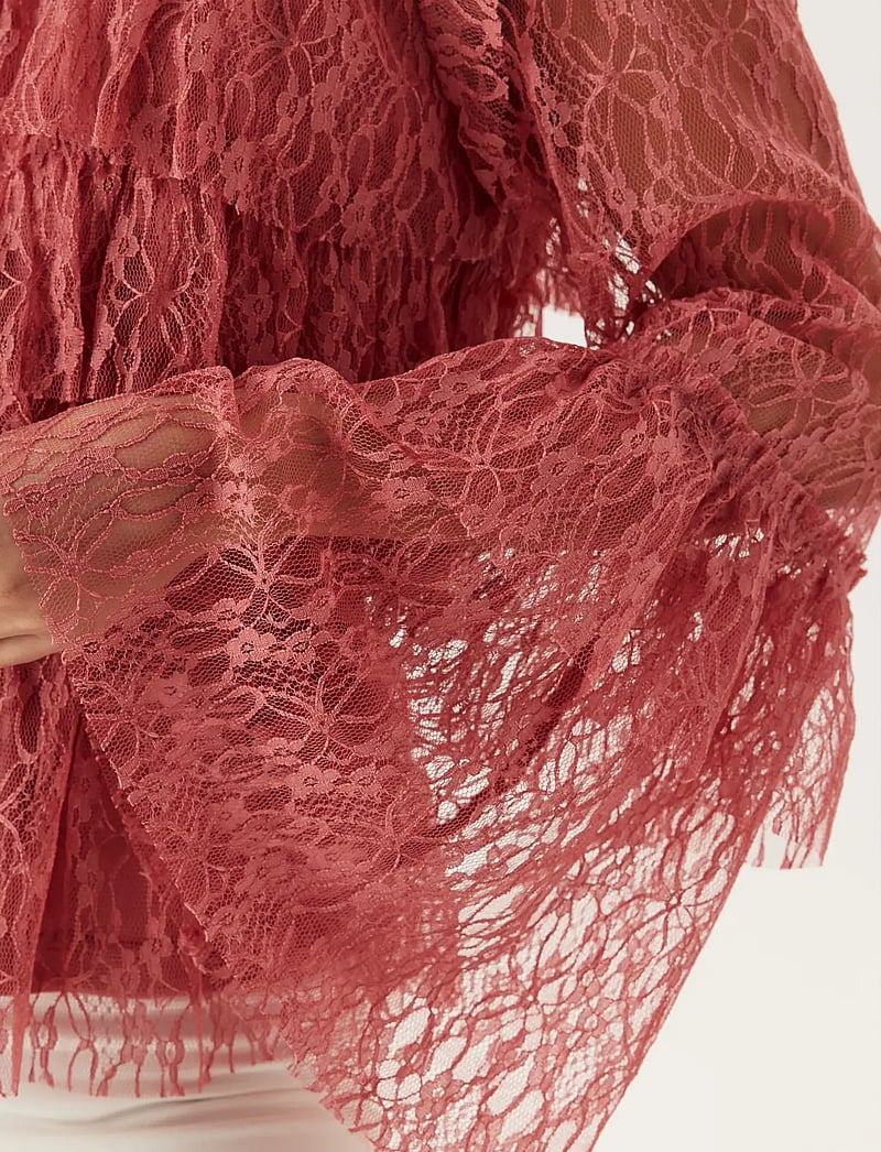 Bubbleroom - Frill Lace Blouse - langærmede bluser - old rose - 5