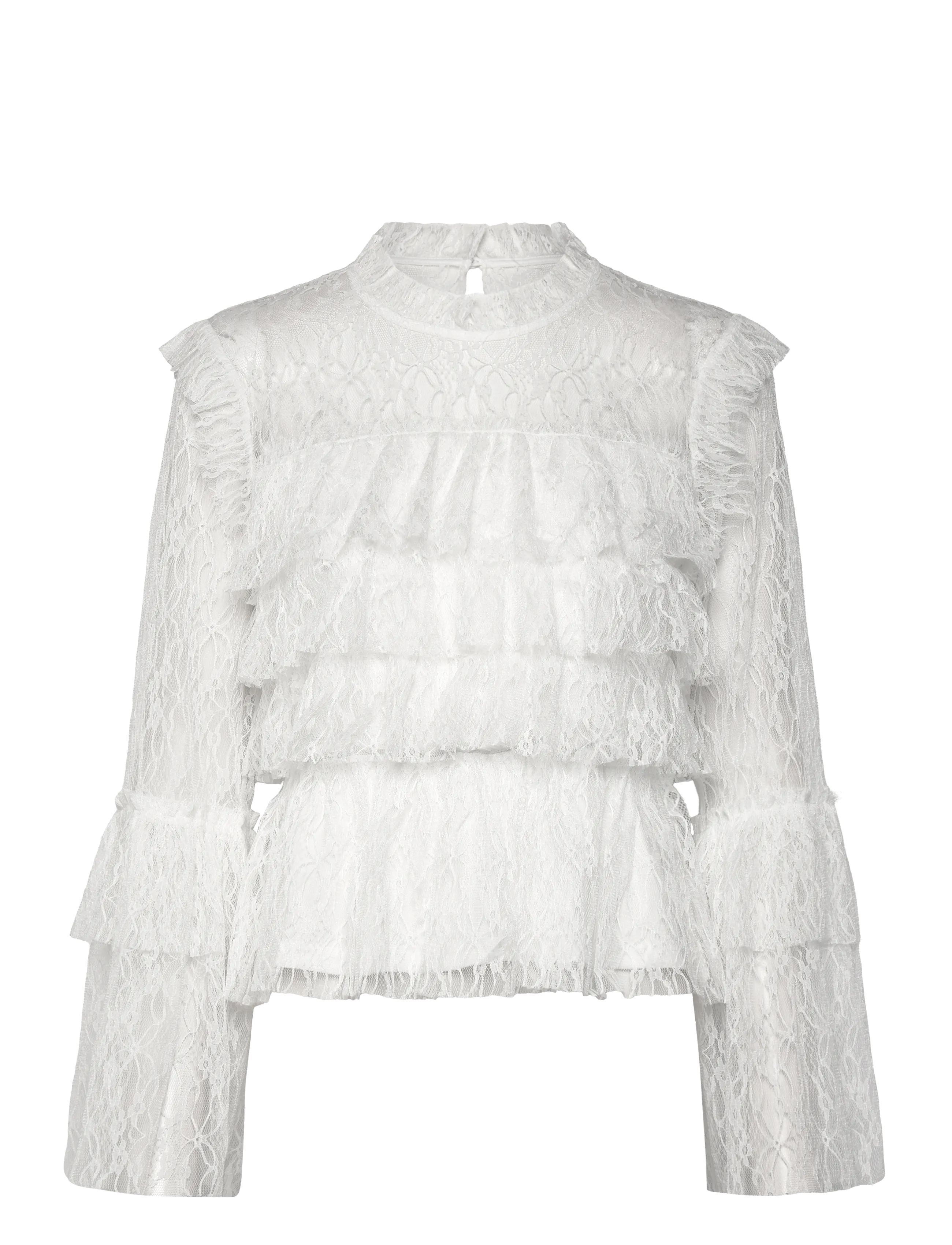 Bubbleroom Frill Lace Blouse - Kläder - WHITE / white
