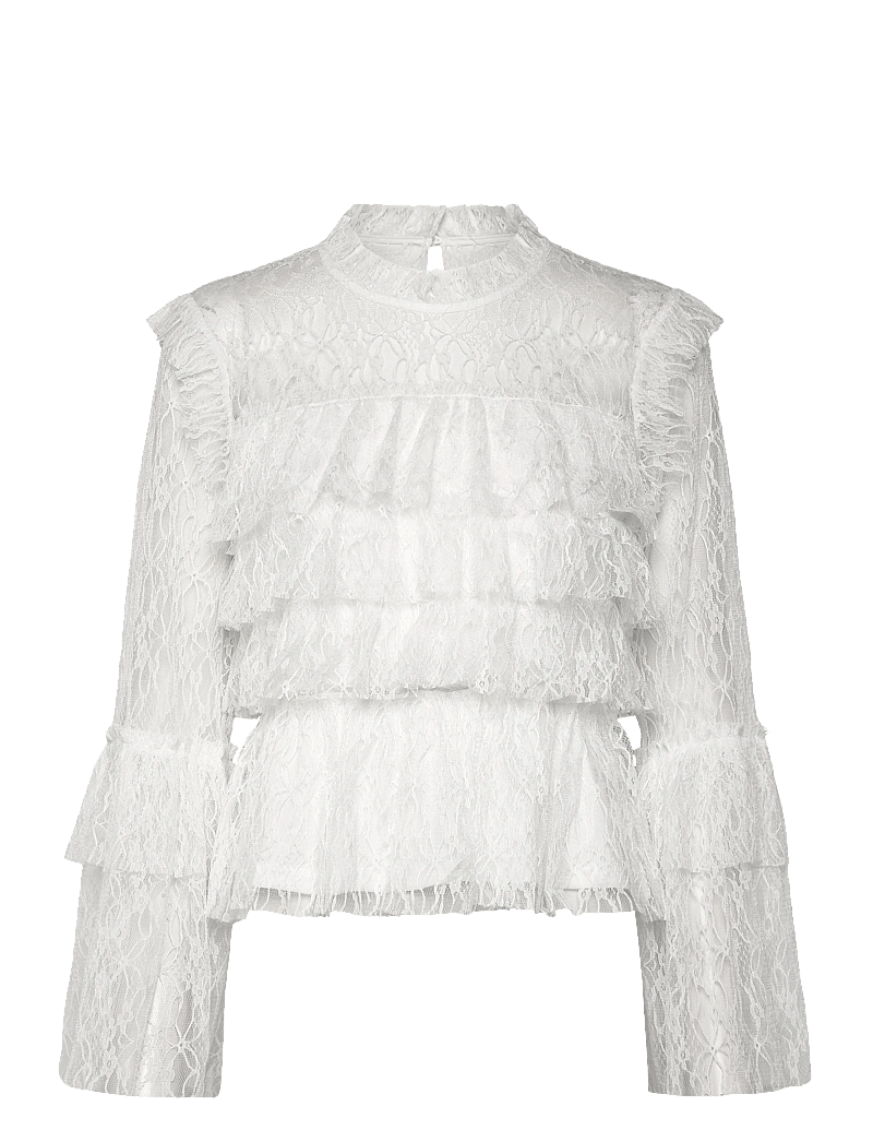 Bubbleroom - Frill Lace Blouse - pikkade varrukatega pluusid - white - 1
