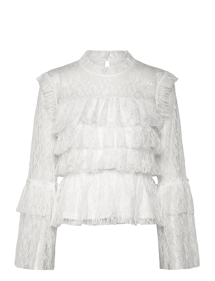 Bubbleroom - Frill Lace Blouse - palaidinės ilgomis rankovėmis - white - 1