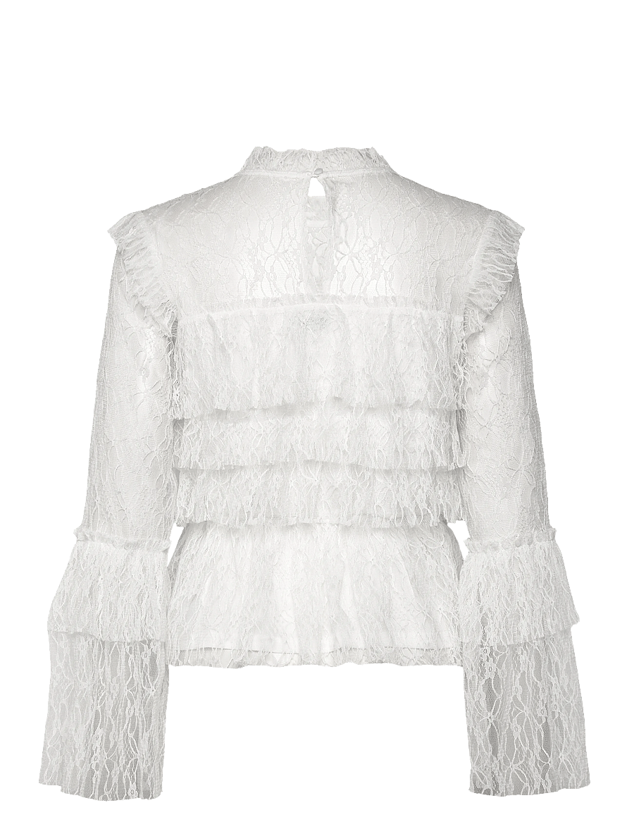 Bubbleroom - Frill Lace Blouse - palaidinės ilgomis rankovėmis - white - 2