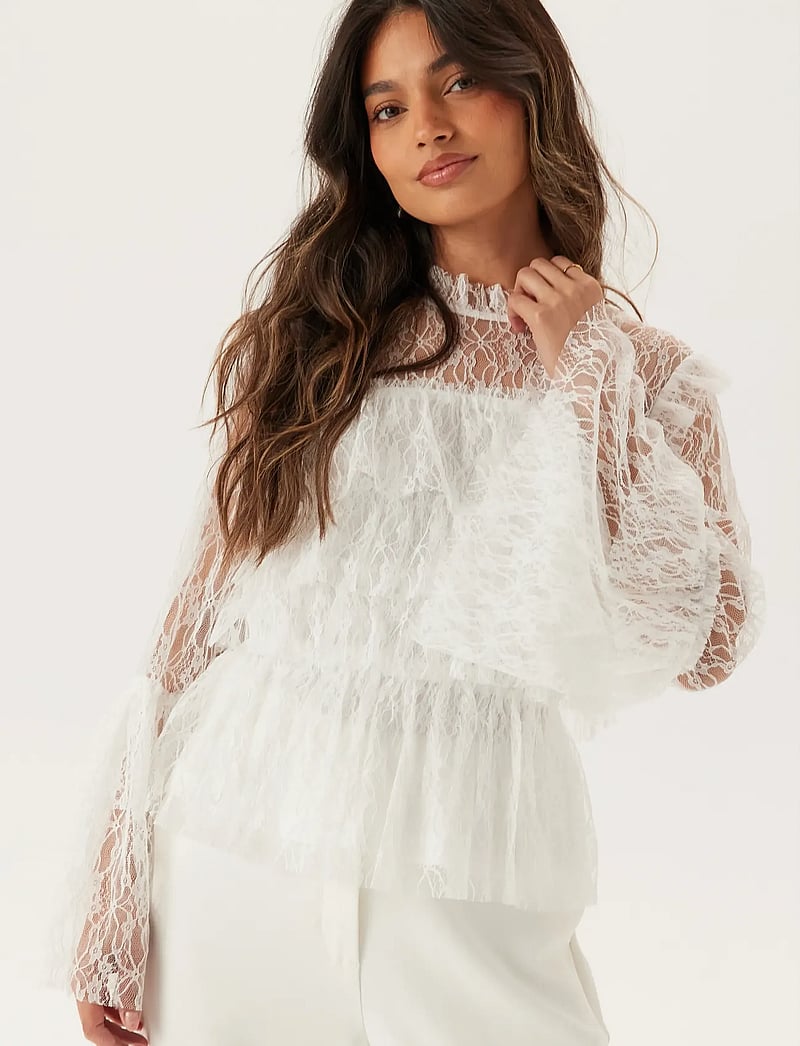 Bubbleroom - Frill Lace Blouse - pikkade varrukatega pluusid - white - 0
