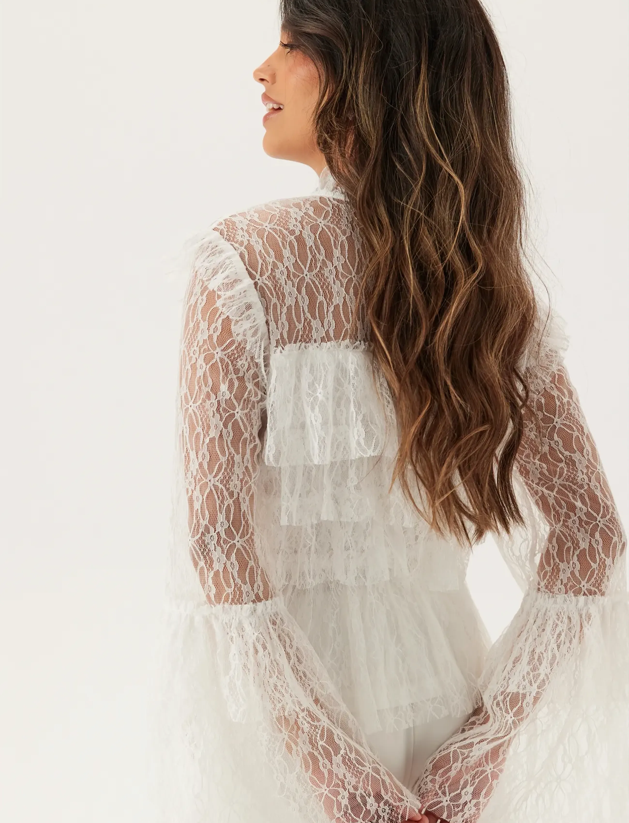 Bubbleroom - Frill Lace Blouse - palaidinės ilgomis rankovėmis - white - 3